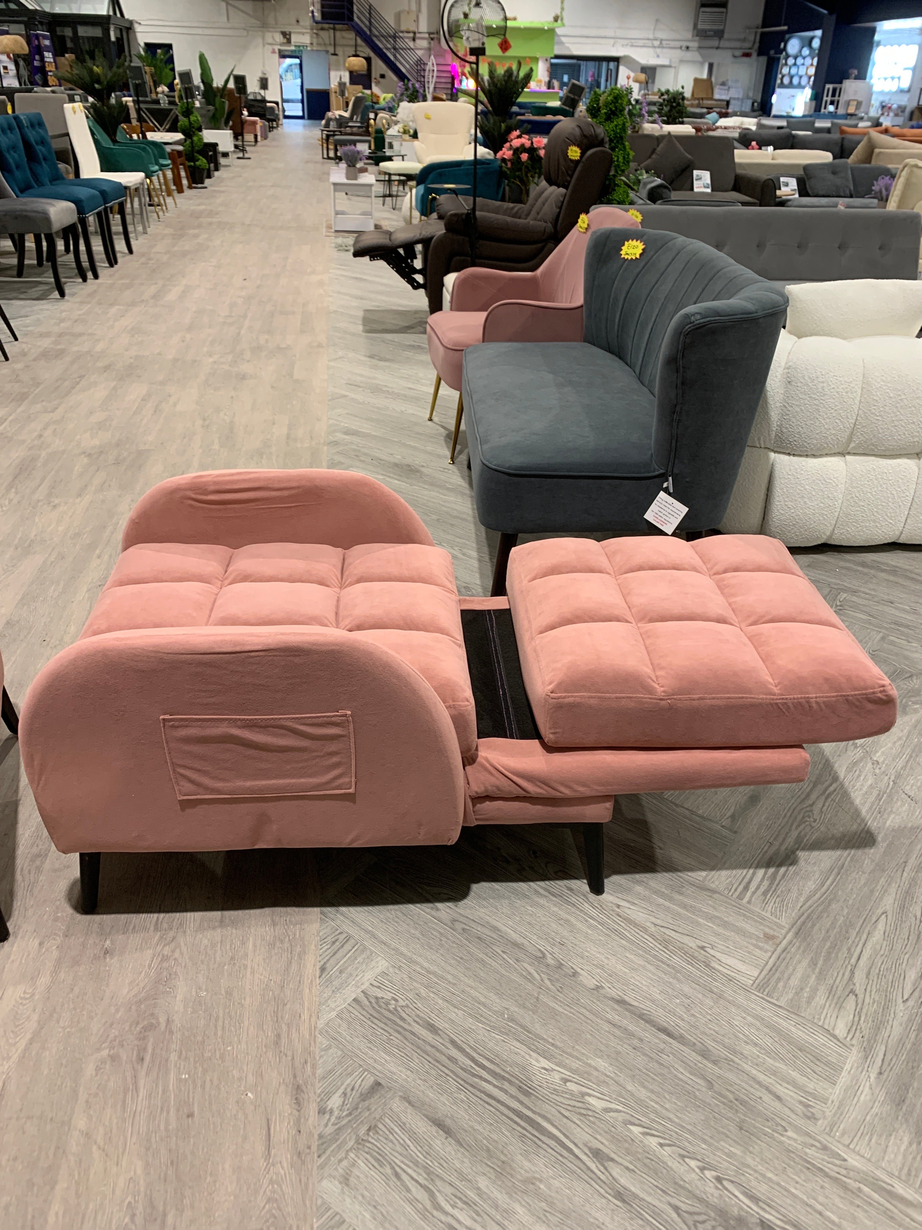 Pink Leisure Recliner and Footstool Set with Metal Legs