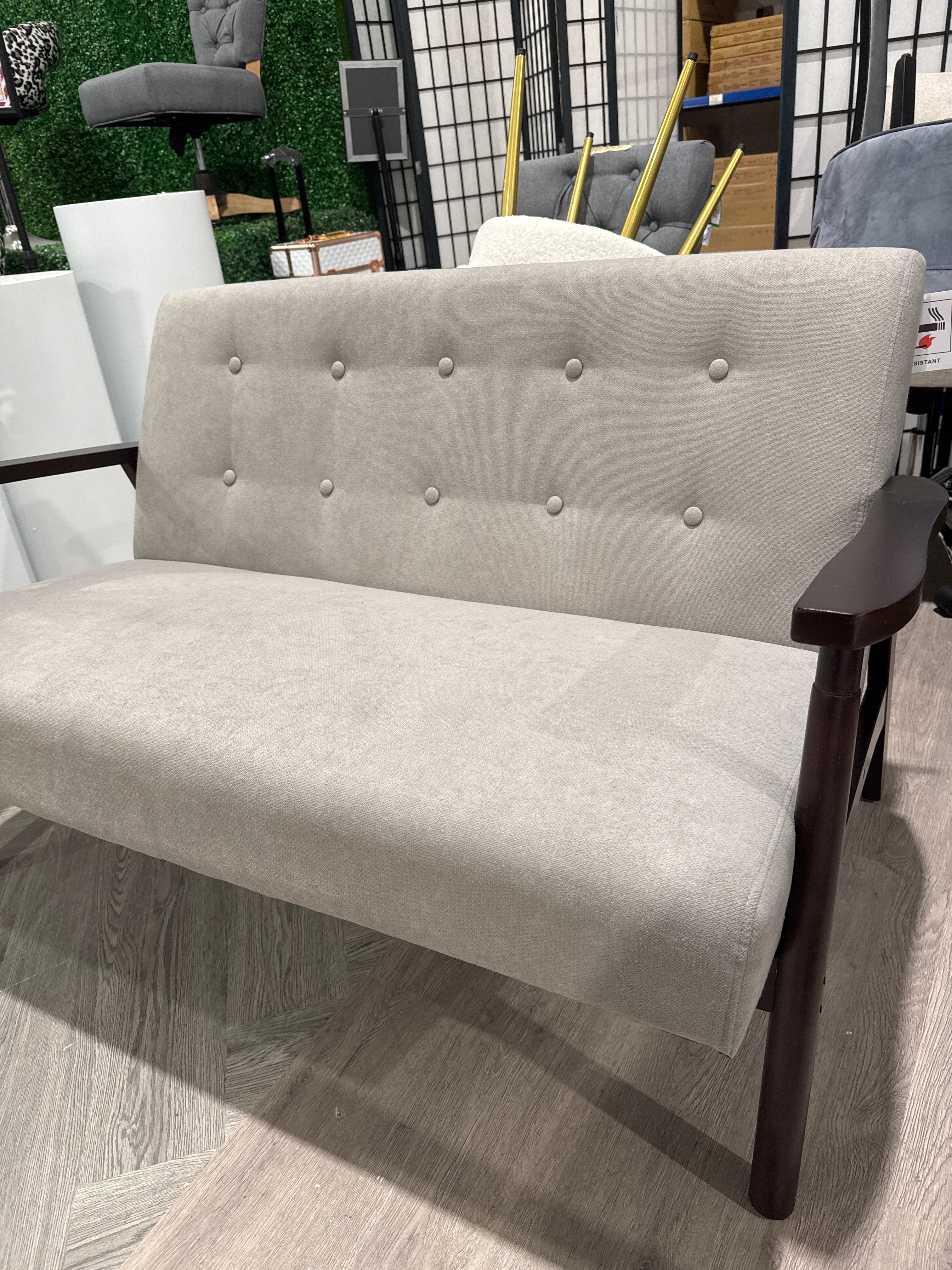 Wooden Frame Upholstered Tufted Sofa Light Grey