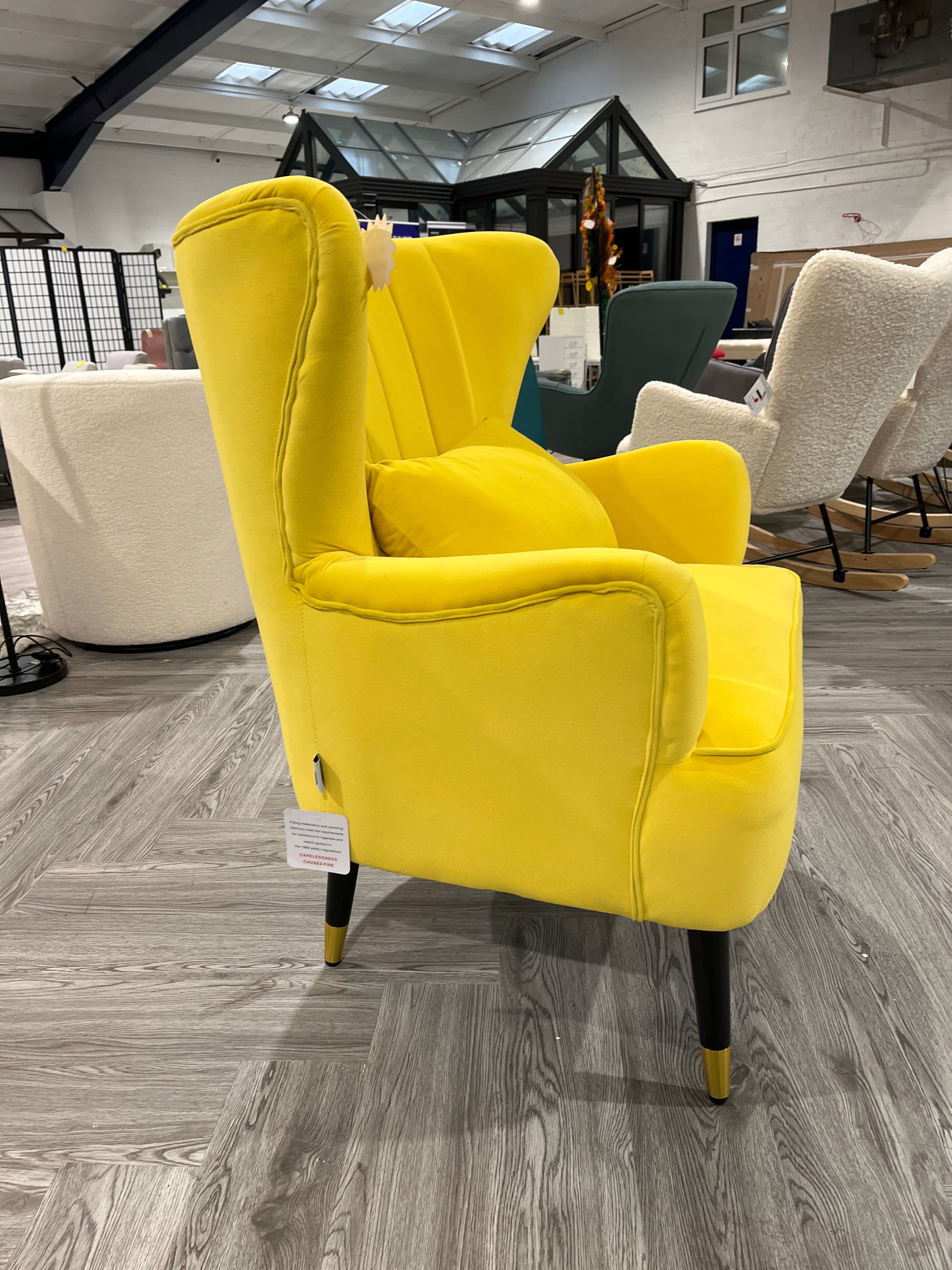 Yellow Leisure Velvet Tufted Armchair Metallic Legs with Lumbar Pillow