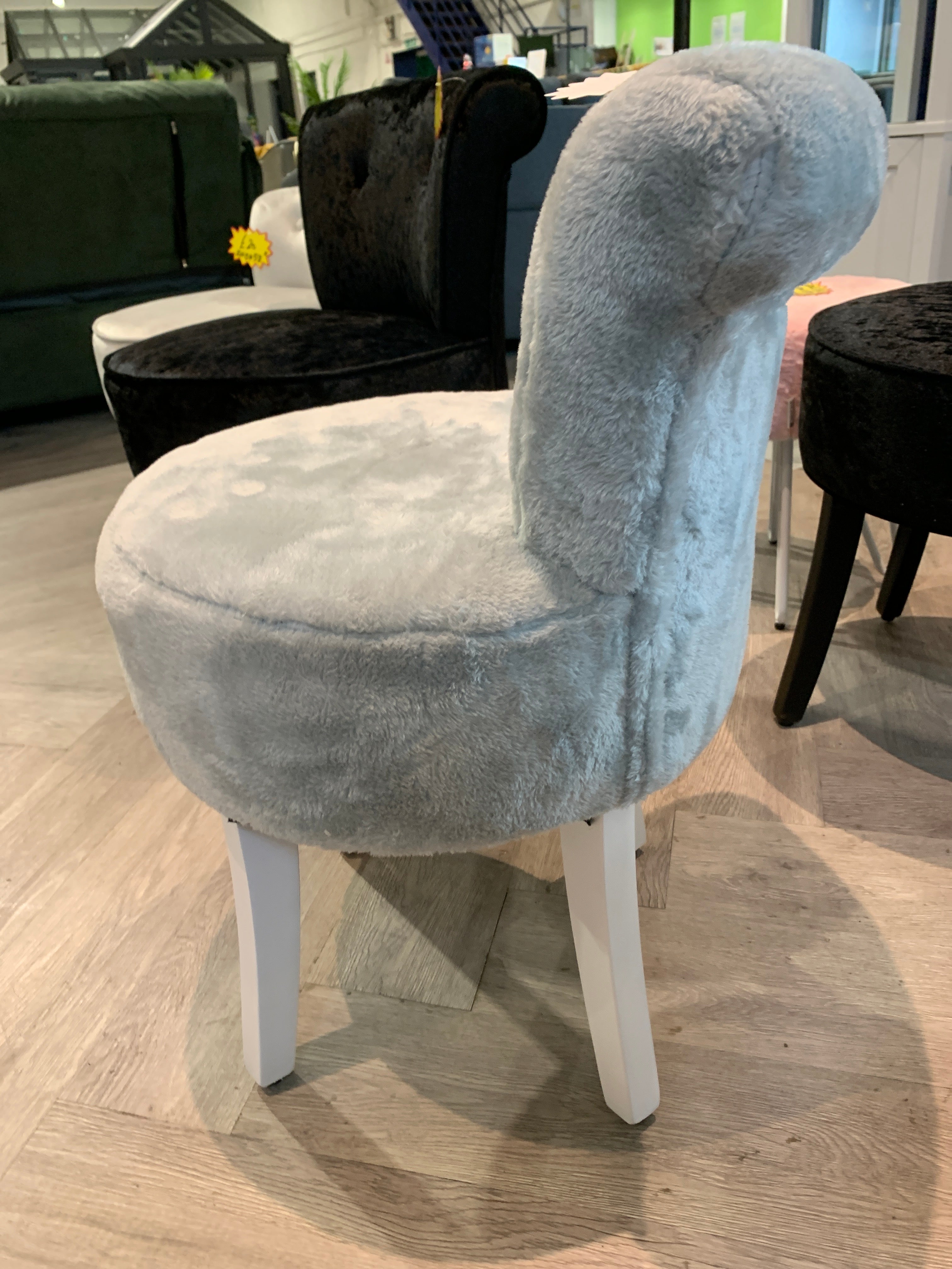 Modern Grey Plush Upholstered Dressing Table Chair with White Legs