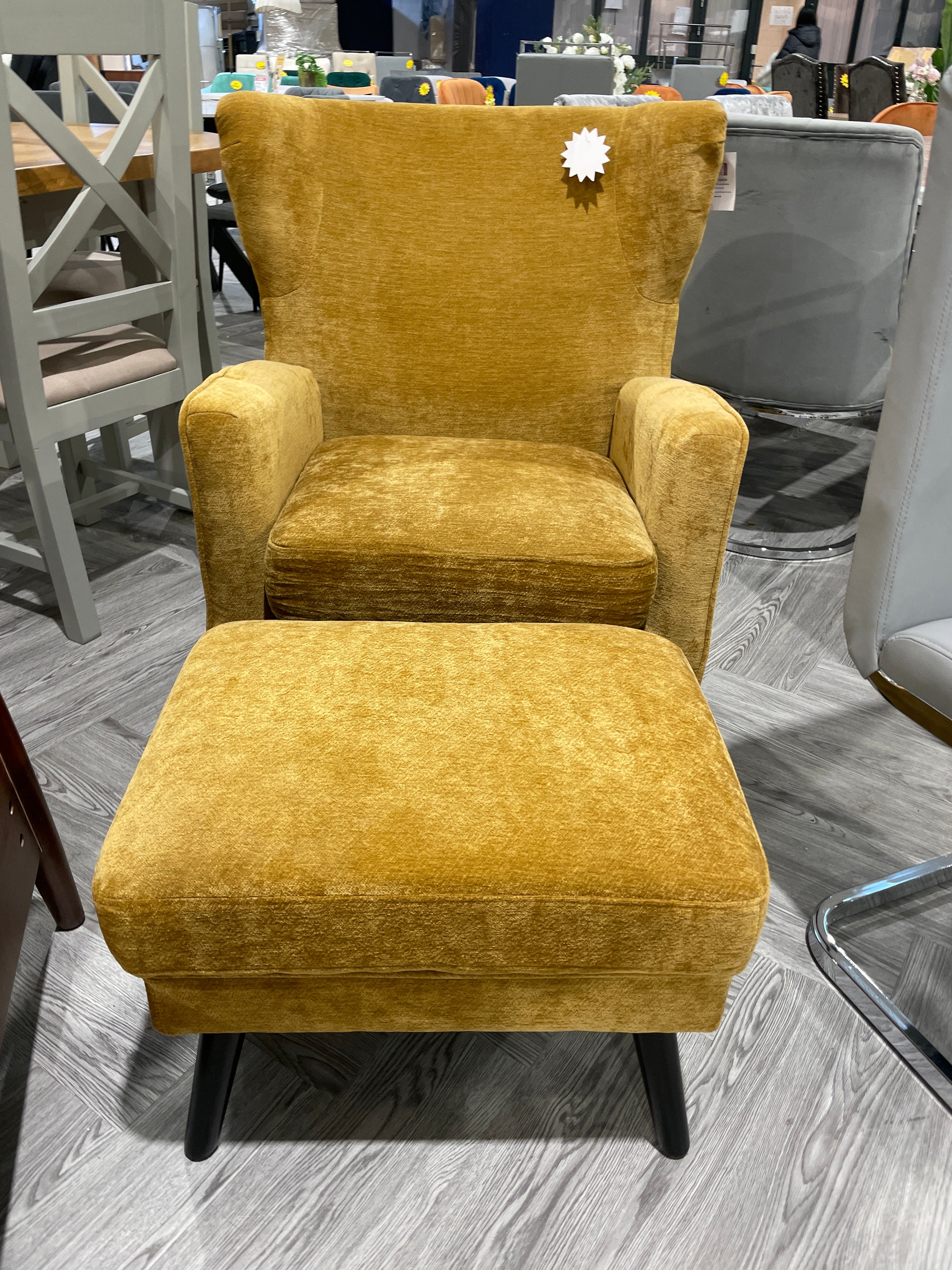 Chenille Upholstered Armchair with Footstool Orange