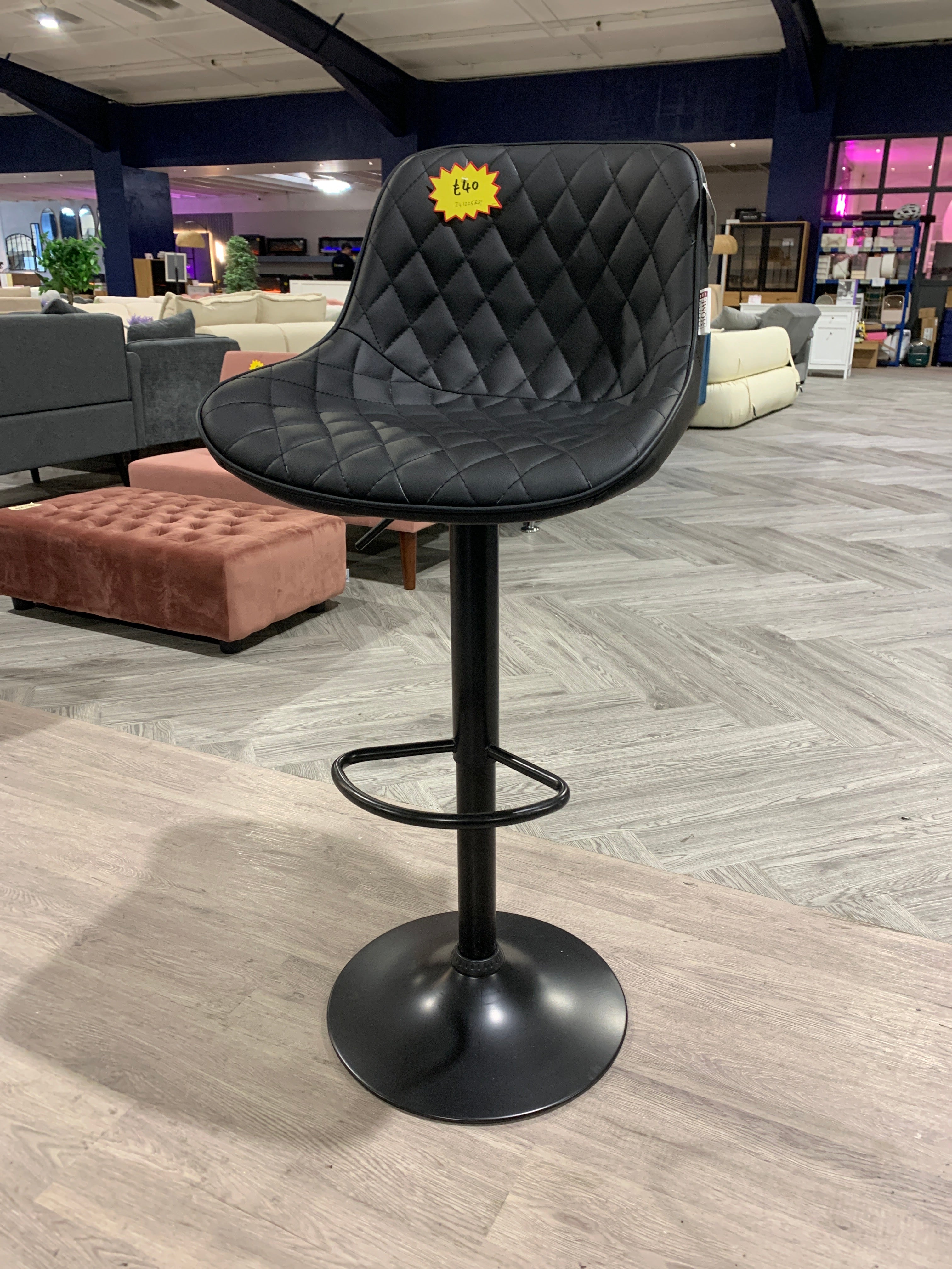 Faux Leather Height Adjustable Bar Stool Black