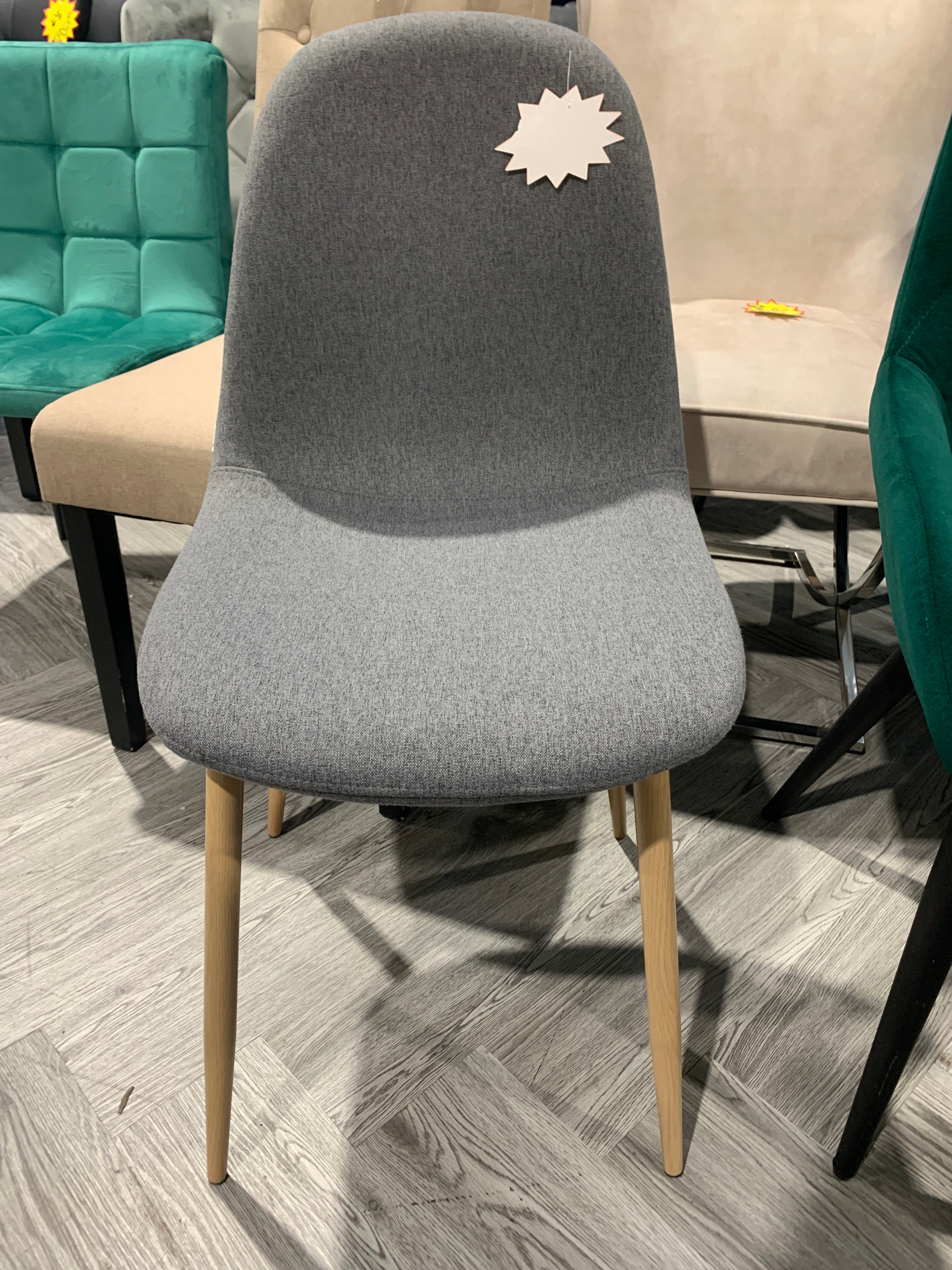 Linen Fabric Modern Dining Chair with Wood Legs Grey