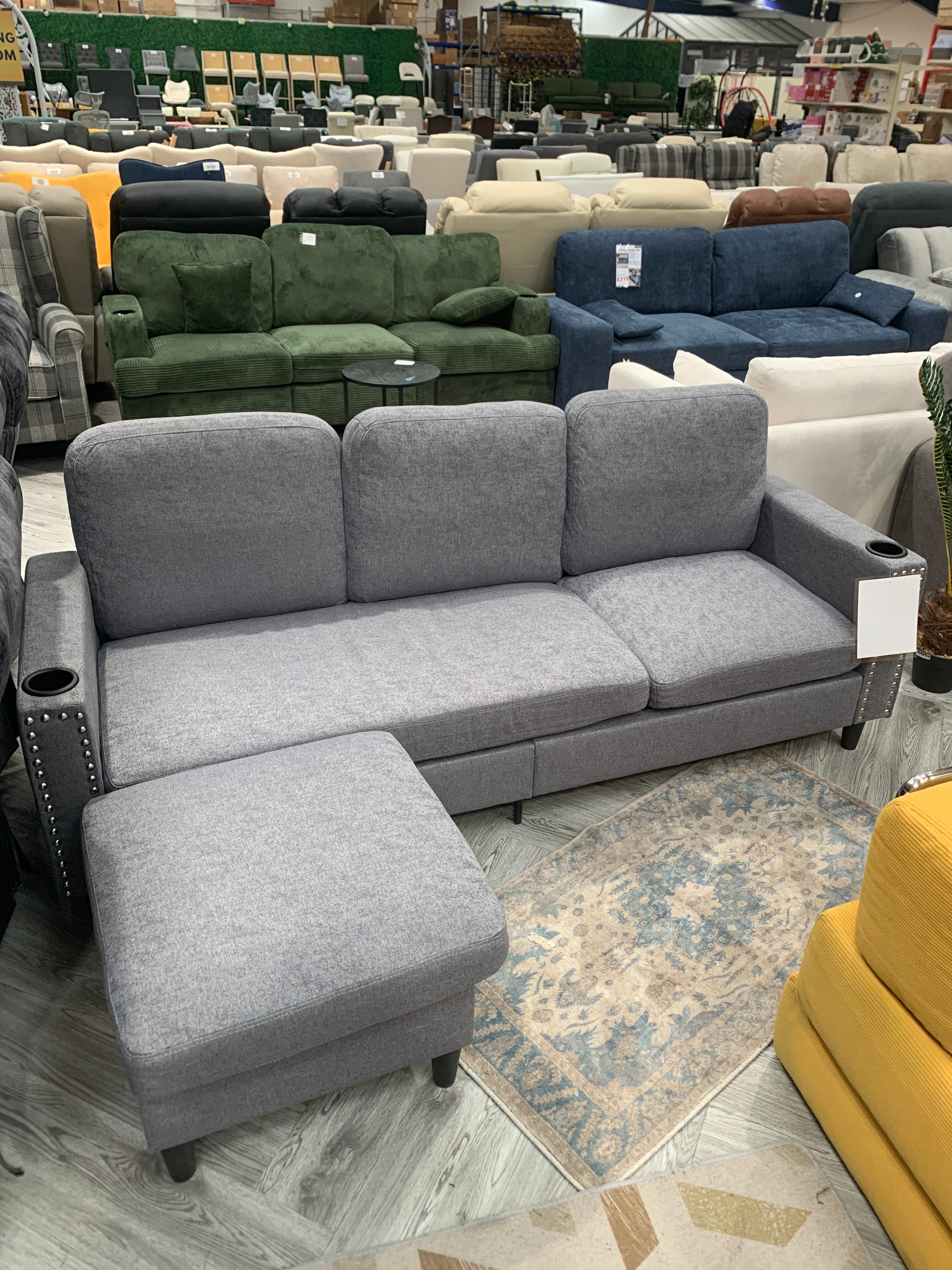 Modern Chenille Sofa with Footrest Grey