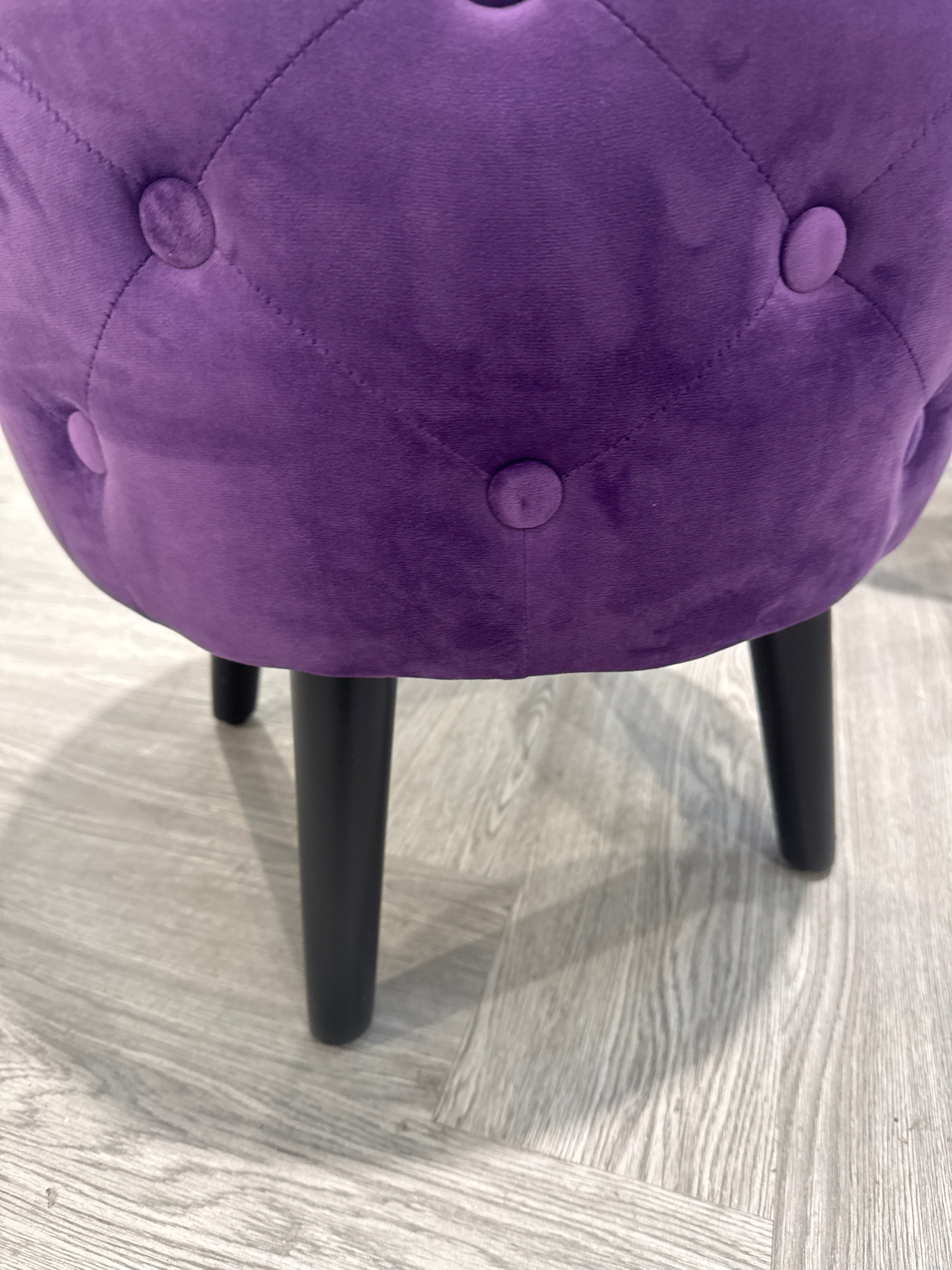 Purple Velvet Tufted Footstool with Black Legs