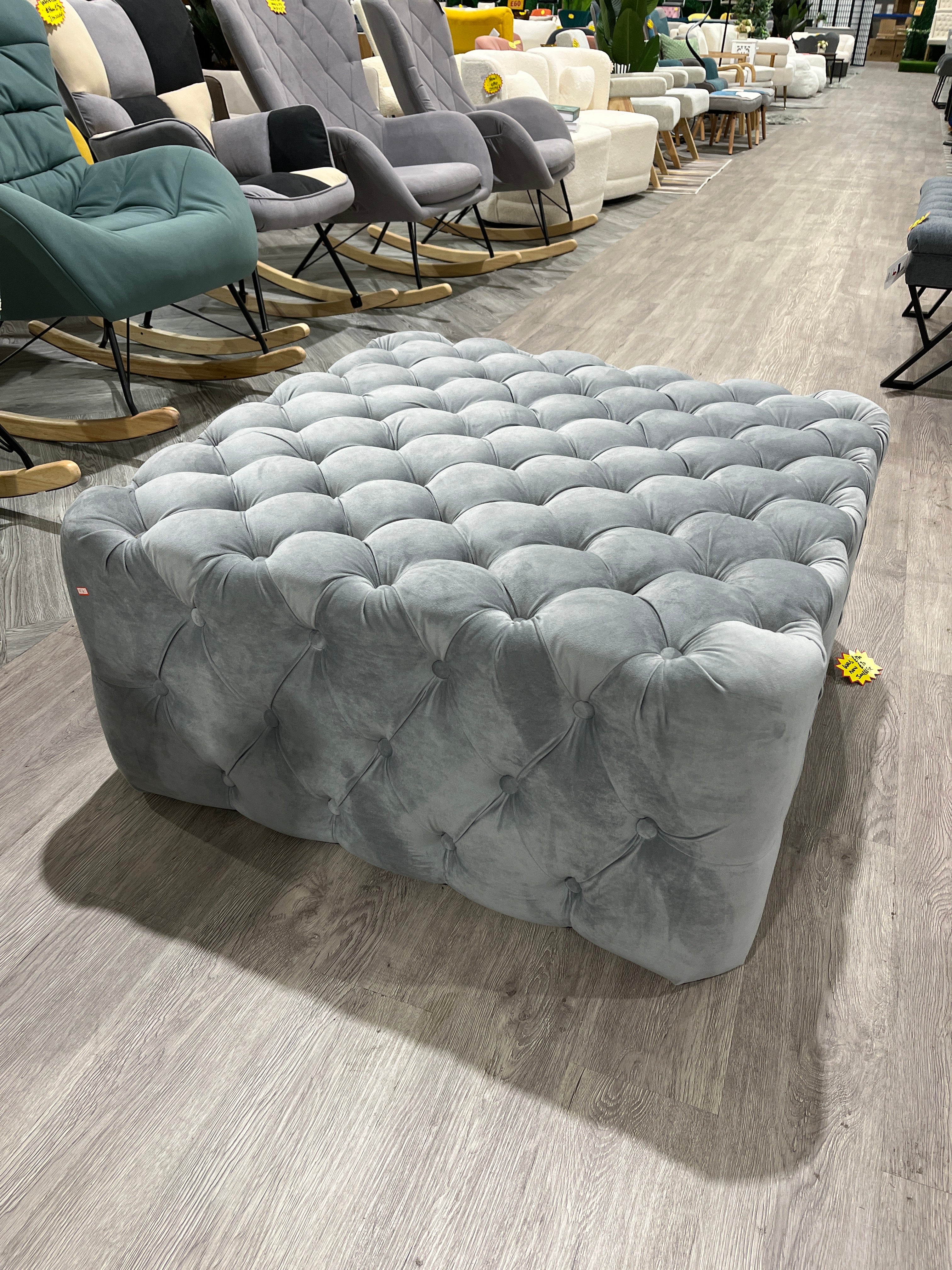 Grey Super-Soft Square Velvet Buttoned Pouf