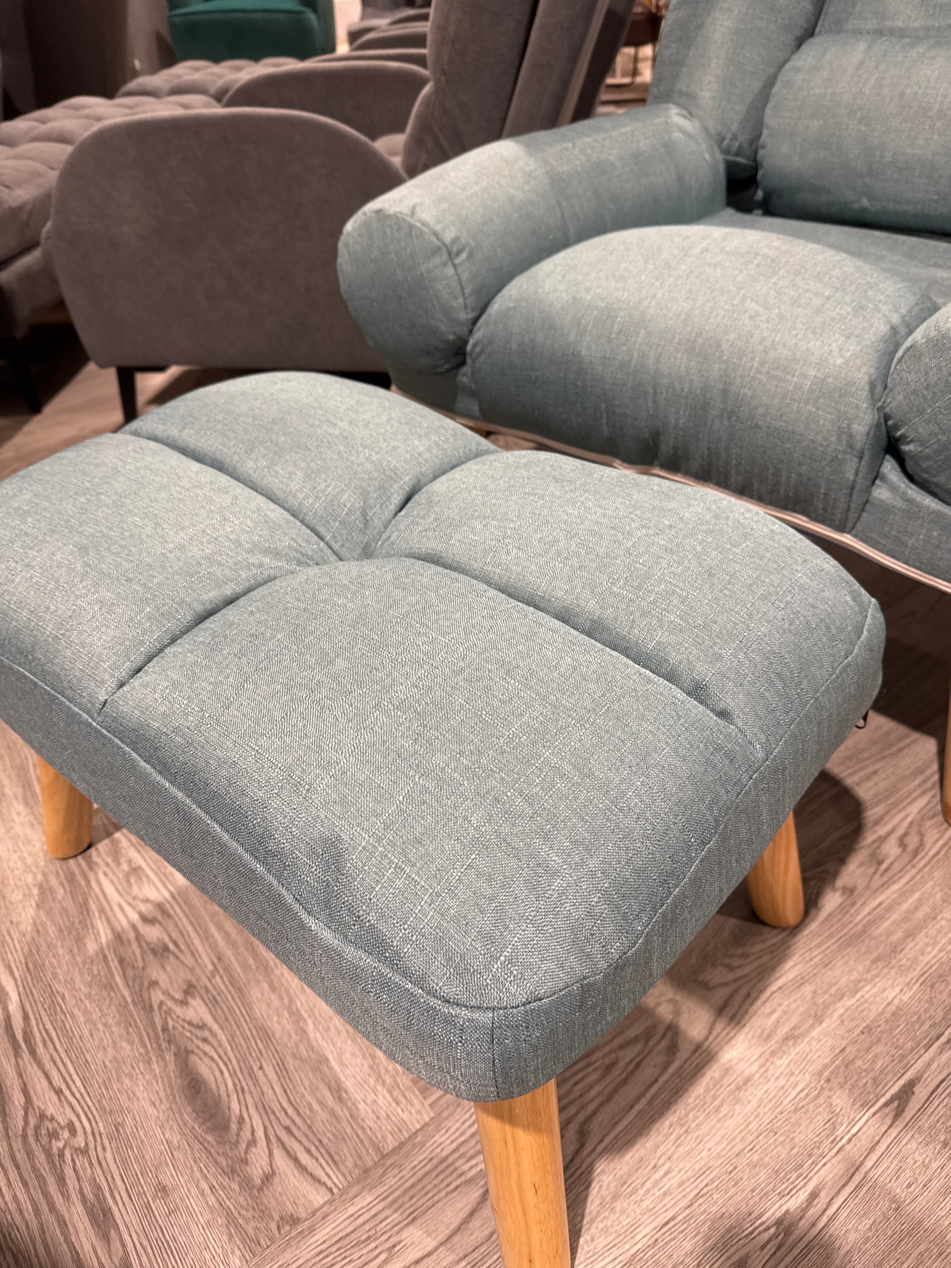 Teal Leisure Recliner and Footstool Set with Wooden Legs