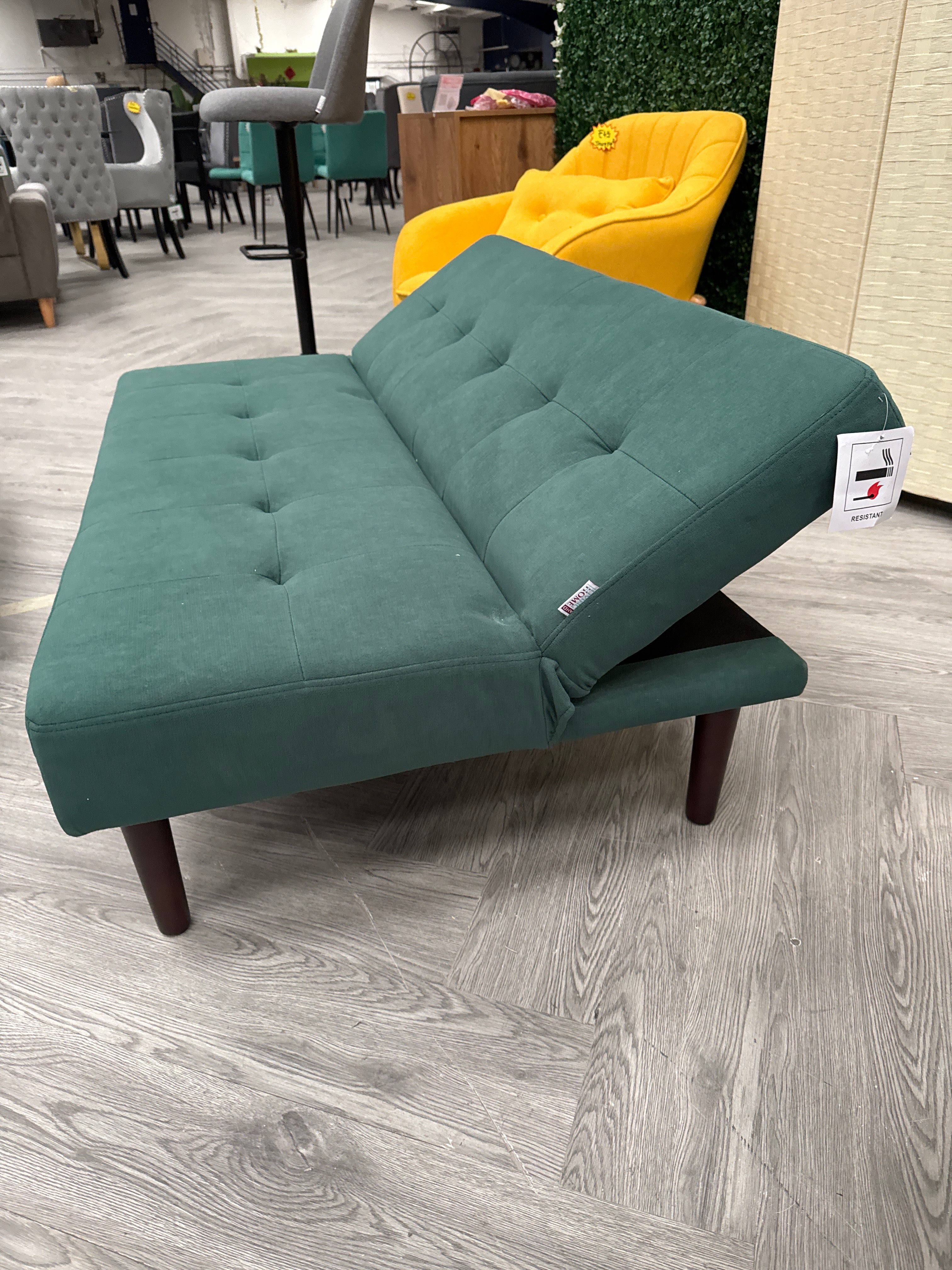 Green Small Modern 2 Seater Padded Convertible Sofa Bed with Wooden Legs