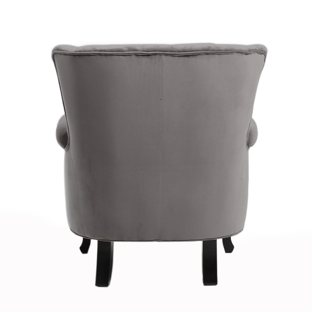 New Grey Vintage Velvet Upholstered Wing Back Armchair with Studs