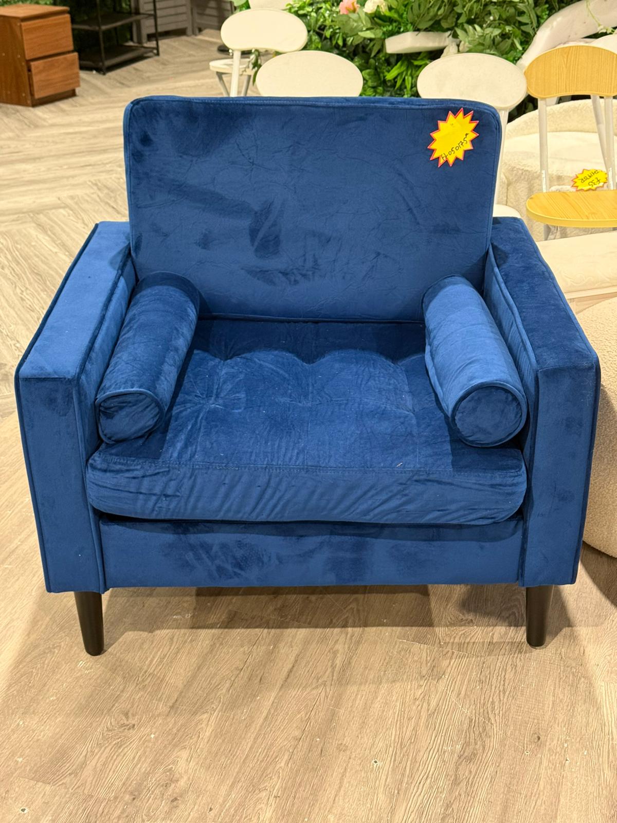 Fleece Fabric Mid Century Single Sofa Armchair Blue