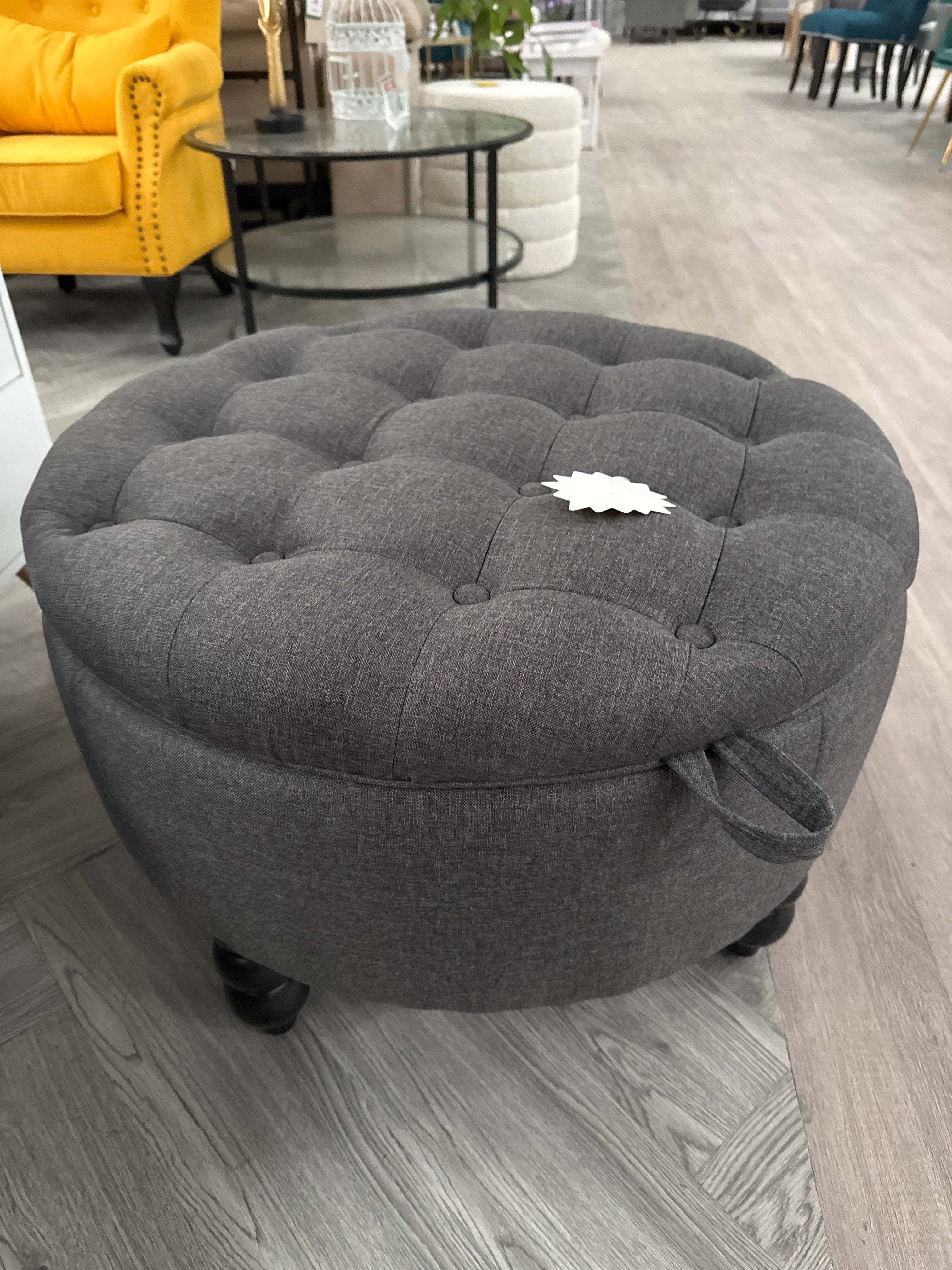 Linen Round Storage footstool with Tray Top Table