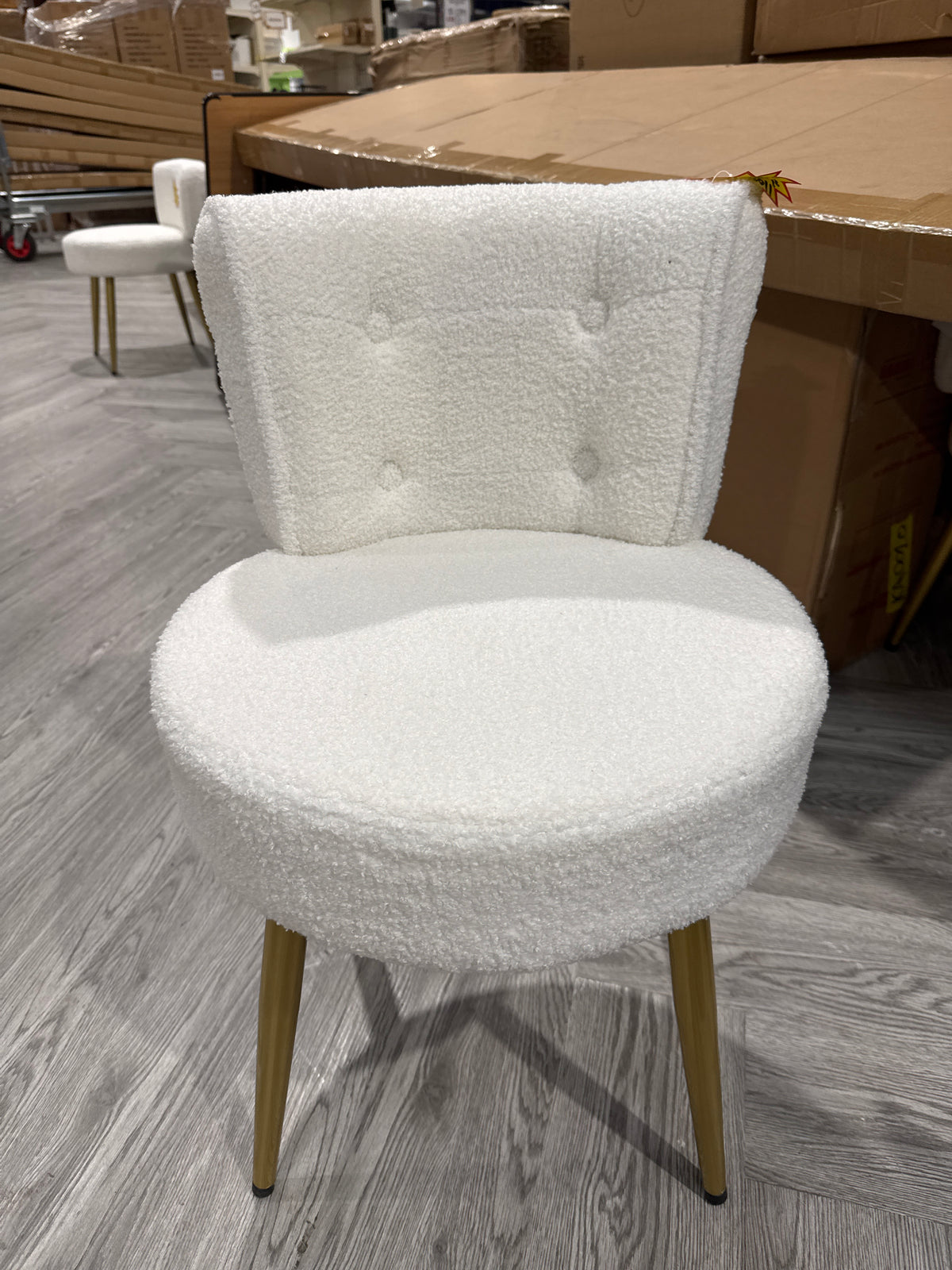 Teddy Upholstered Button Tufted Dressing Table Stool with Metal Legs White