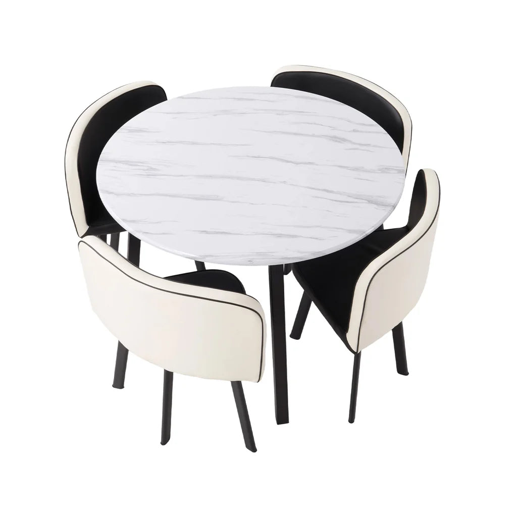 New Set of 5 Modern Round Dining Table and PU Leather Dining Chairs