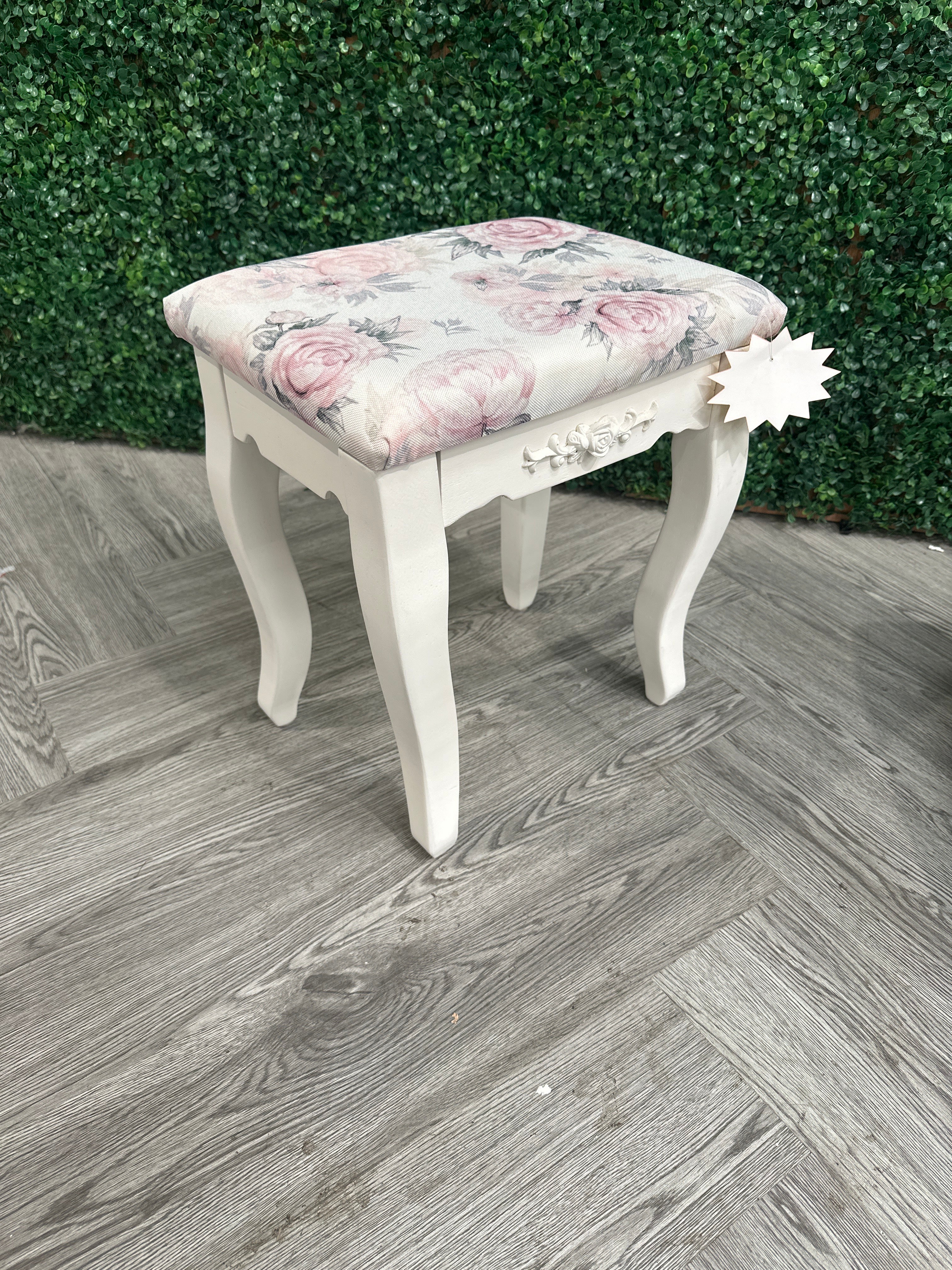 Carving Floral Dressing Table Stool White