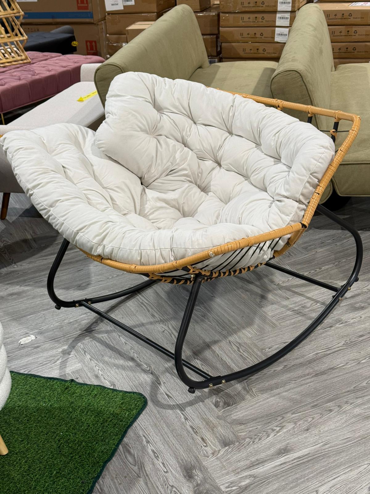 Modern Tufted Rocking Chair with Cushion Indoor Outdoor White