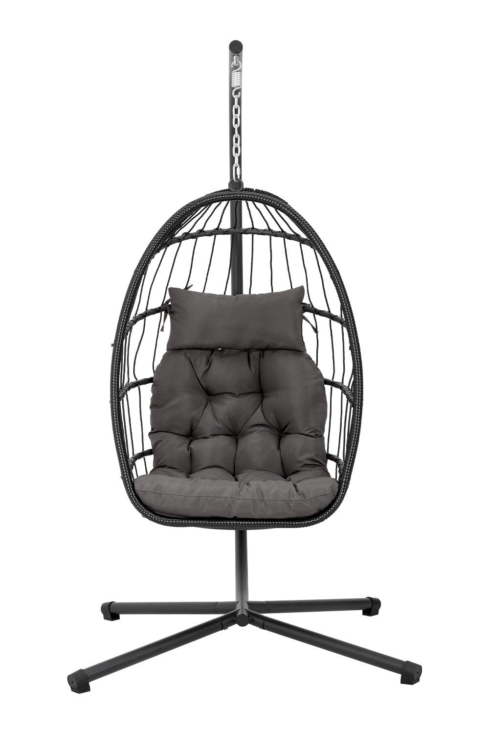 New Outdoor Garden Hanging 1 Seater Egg Chair with Dark Grey Cushion