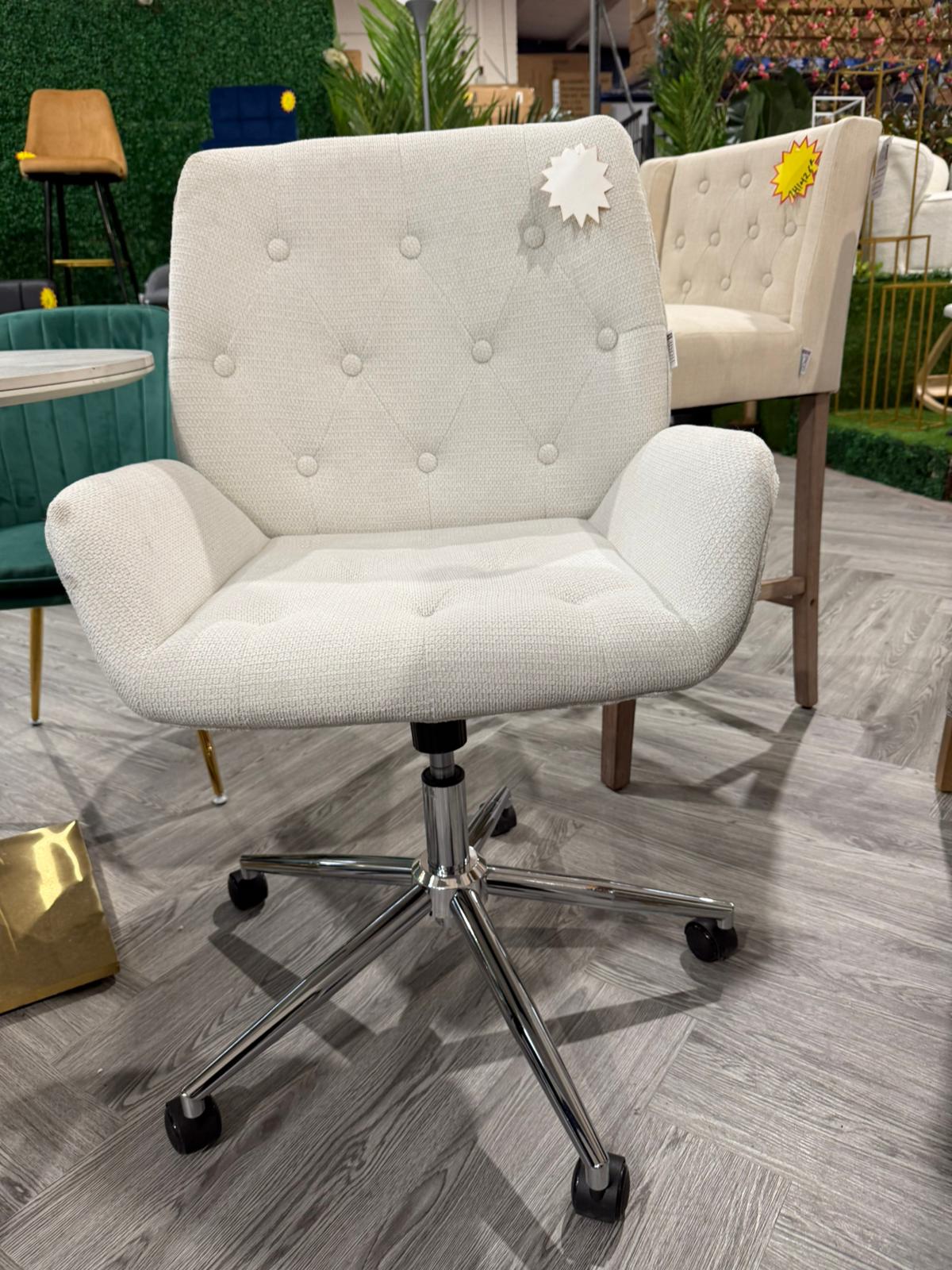 Chenille Swivel and Height Adjustable Office Chair White