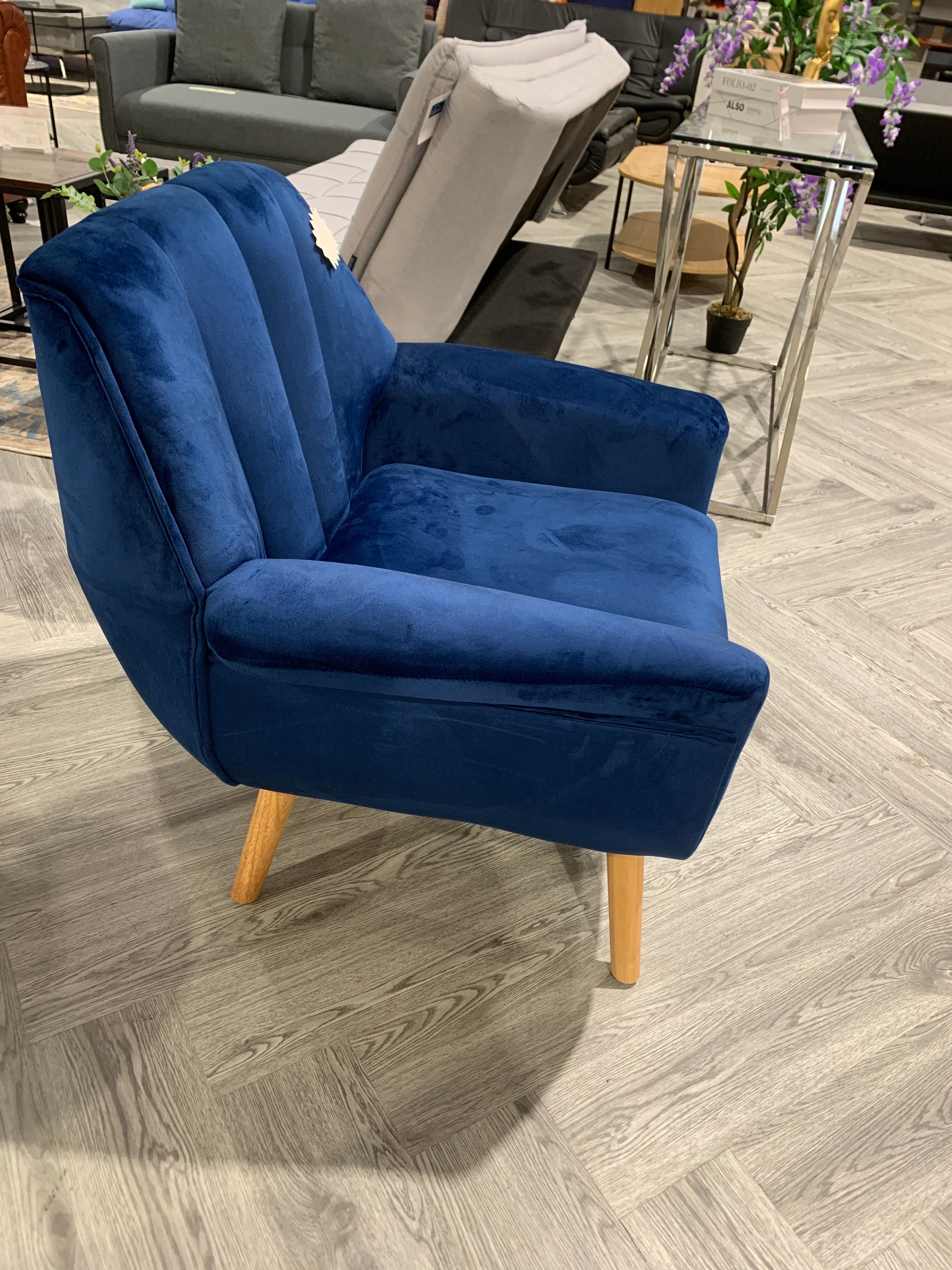 Blue Velvet Channel Occasional Armchair