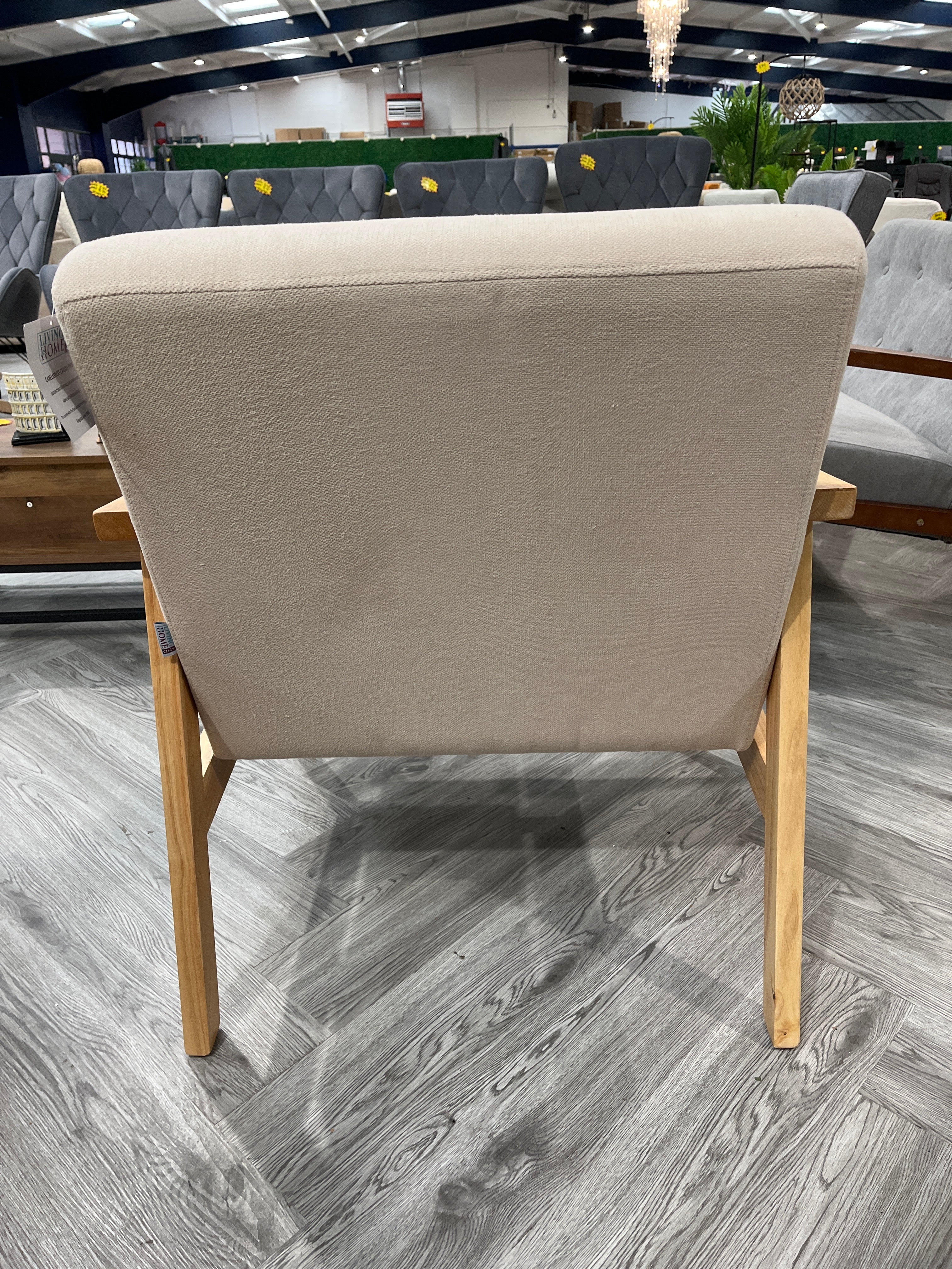 Beige Modern Wood Frame Upholstered Armchair