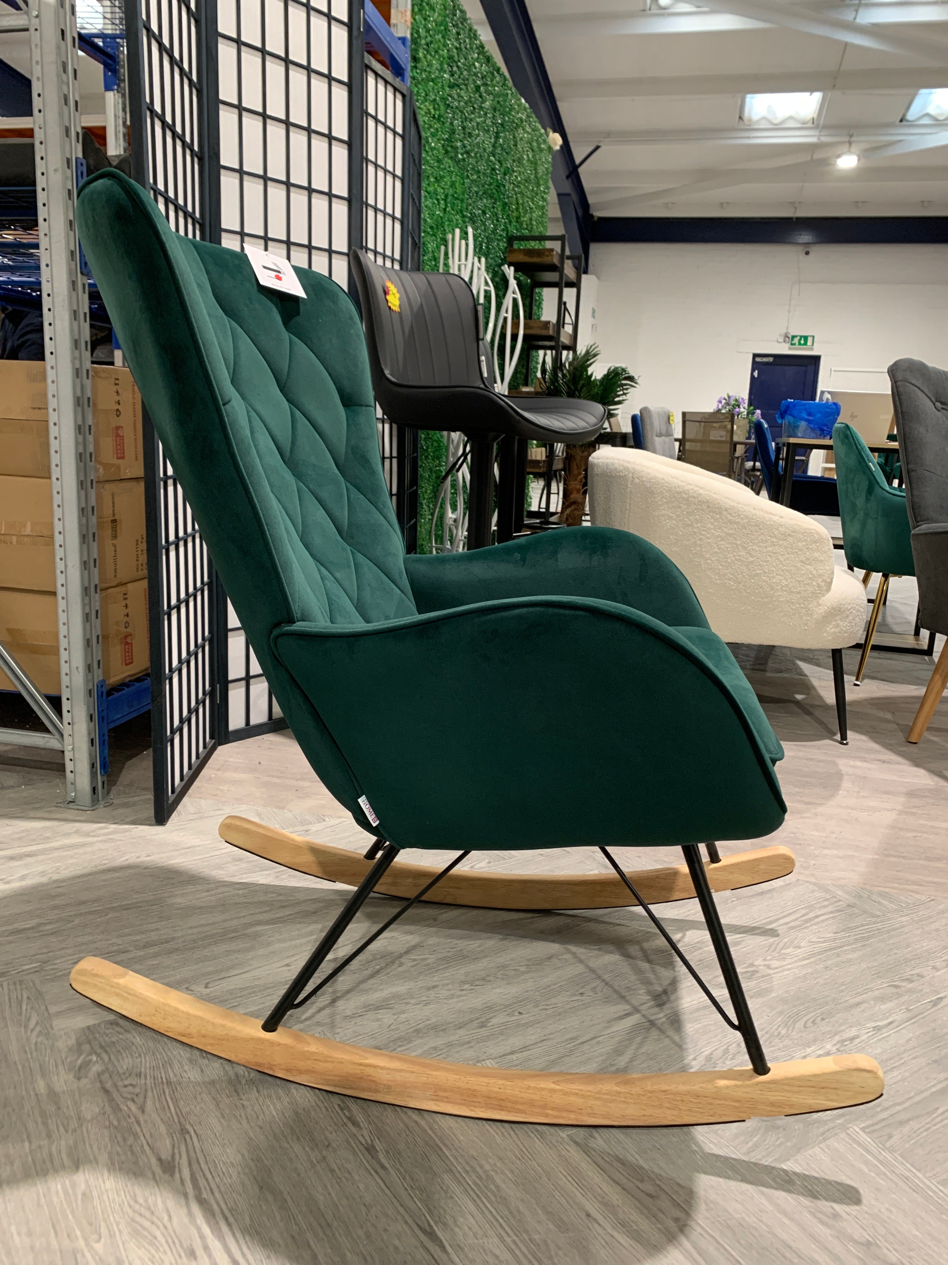 Green Diamond Pattern Modern Upholstered Rocking Chair