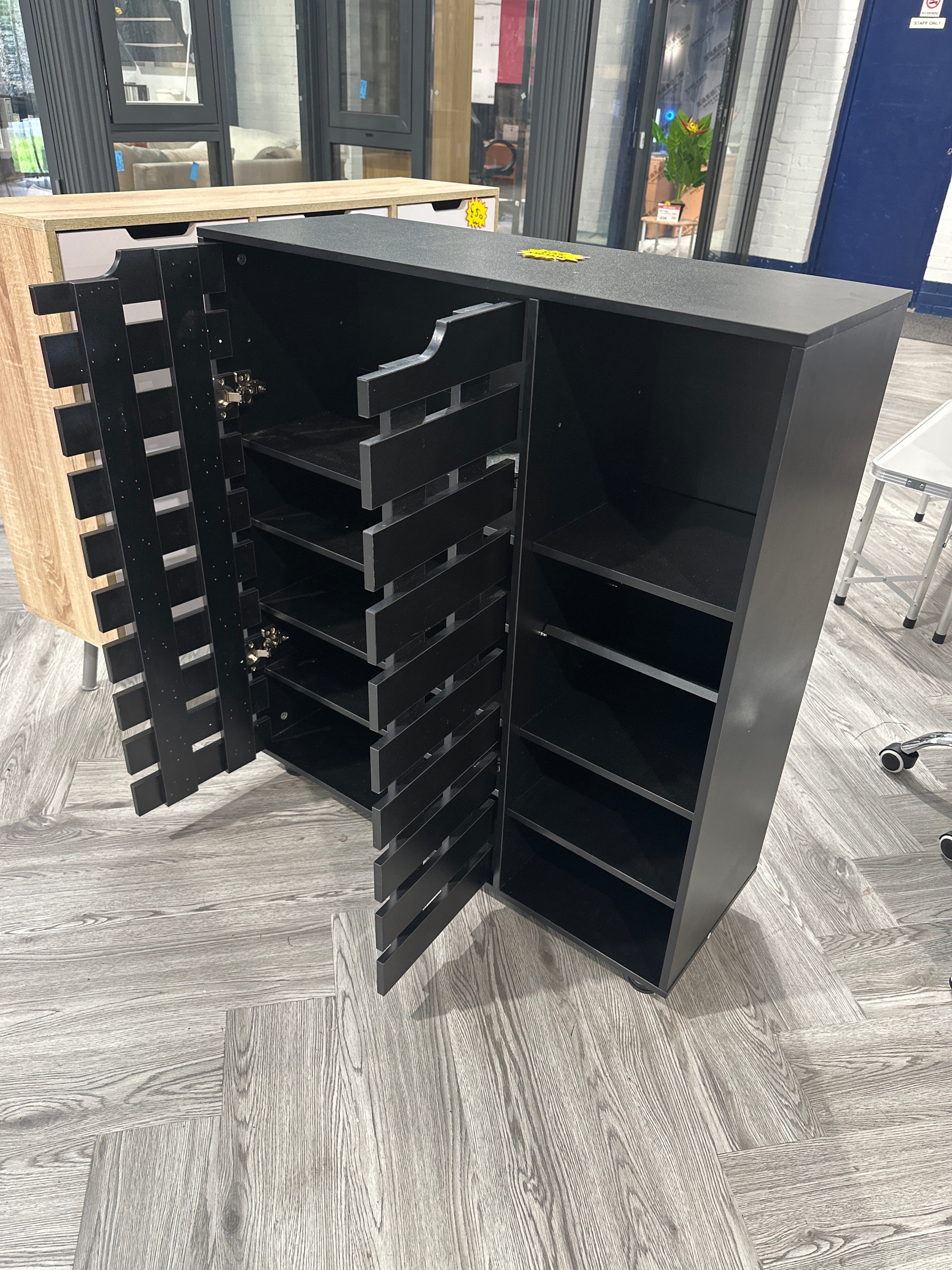 5 Tier Black Shoe Cabinet with Doors