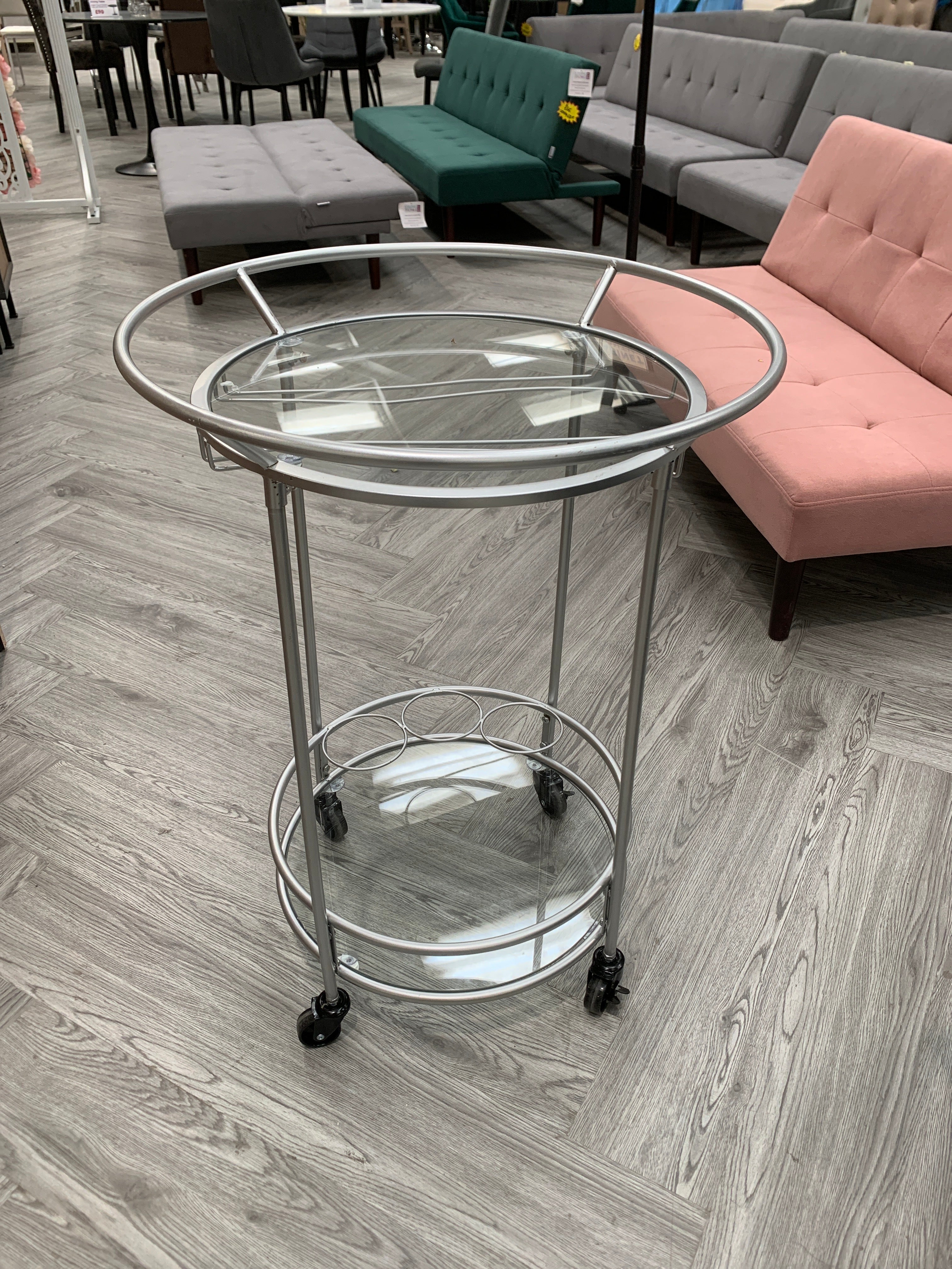 Bar Serving Cart with Tempered Glass Drinks Trolley Silver