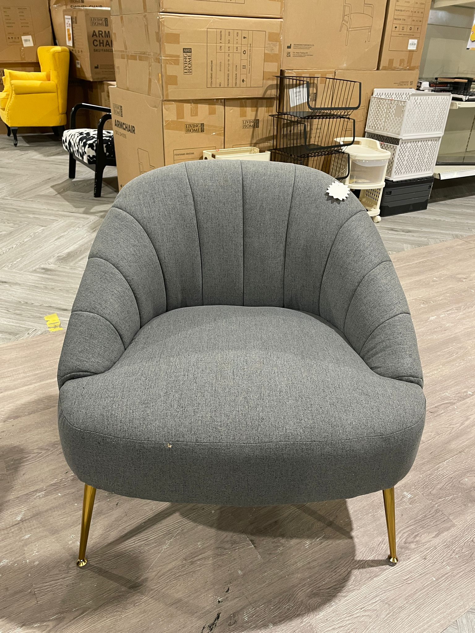 Grey Fabric Accent Chair with Metallic Legs
