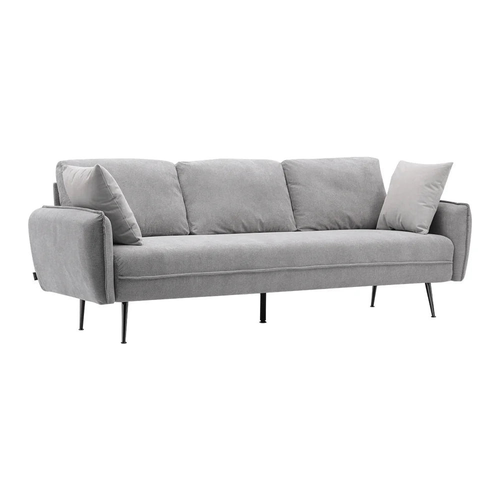 New Light Grey Fabric 3 Seater Sofa with Pillows