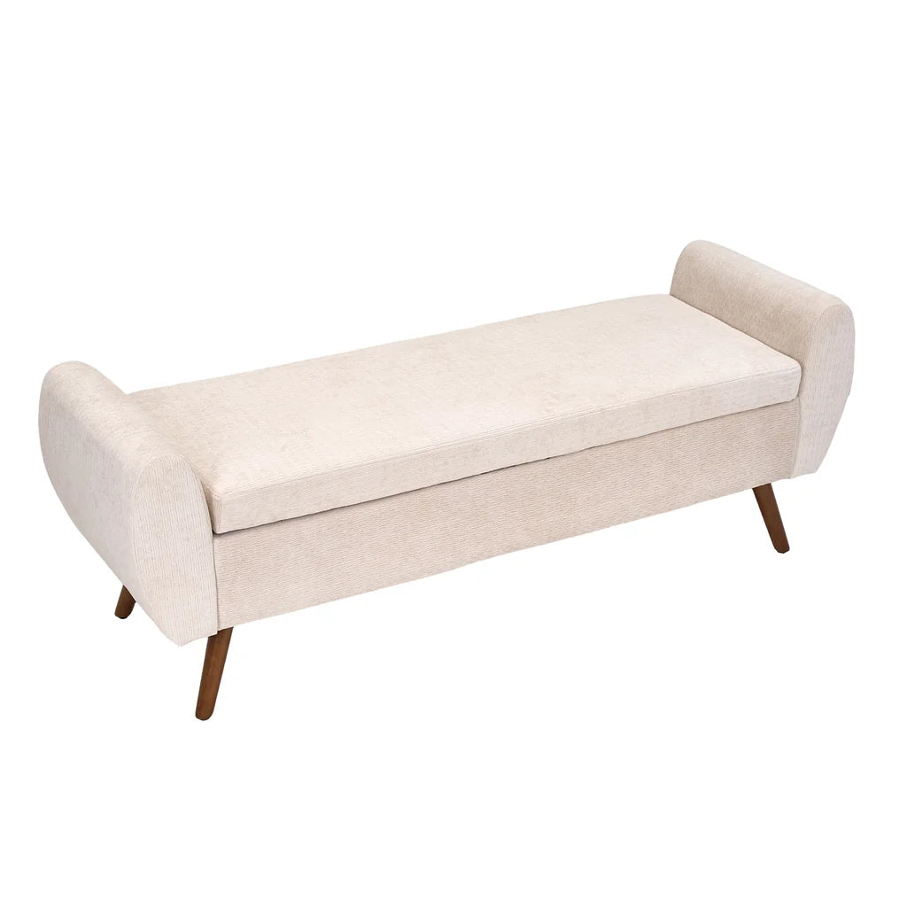 New Beige Linen Chenille Upholstered Storage Bench
