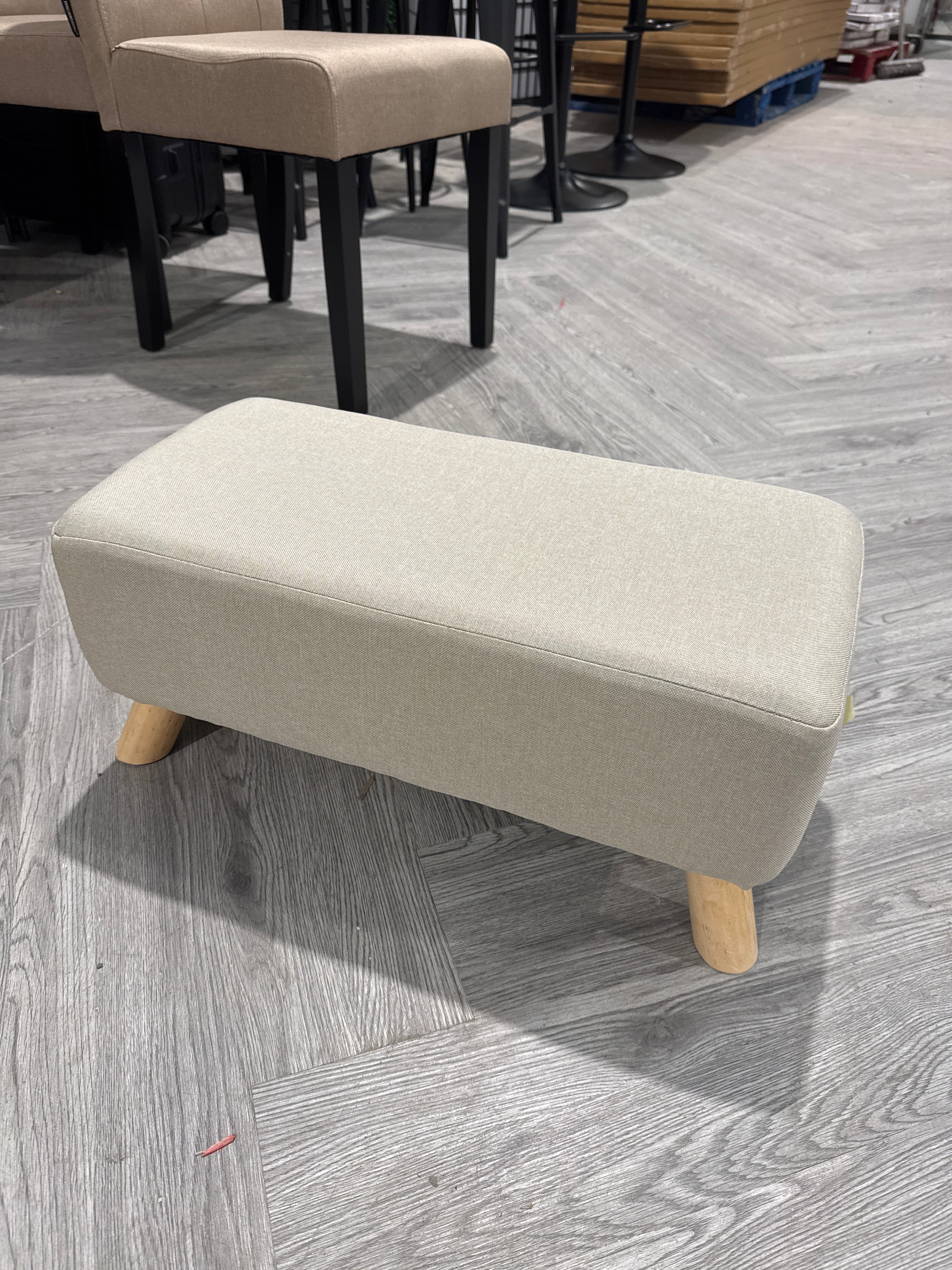 Rectangular Tofu-shaped Footrest with Solid Wooden Legs Beige