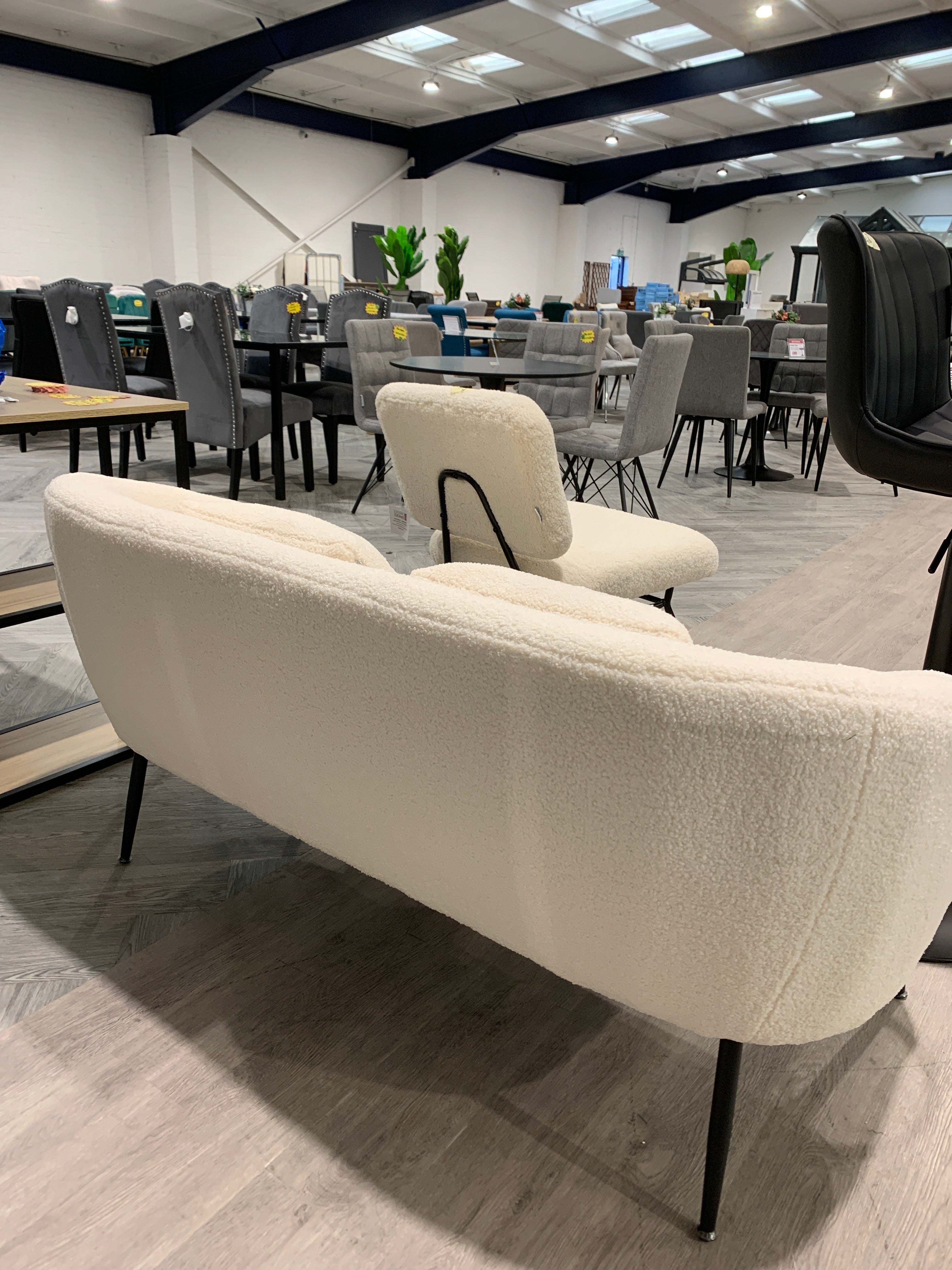 White Teddy Fabric Loveseat with Metal Legs