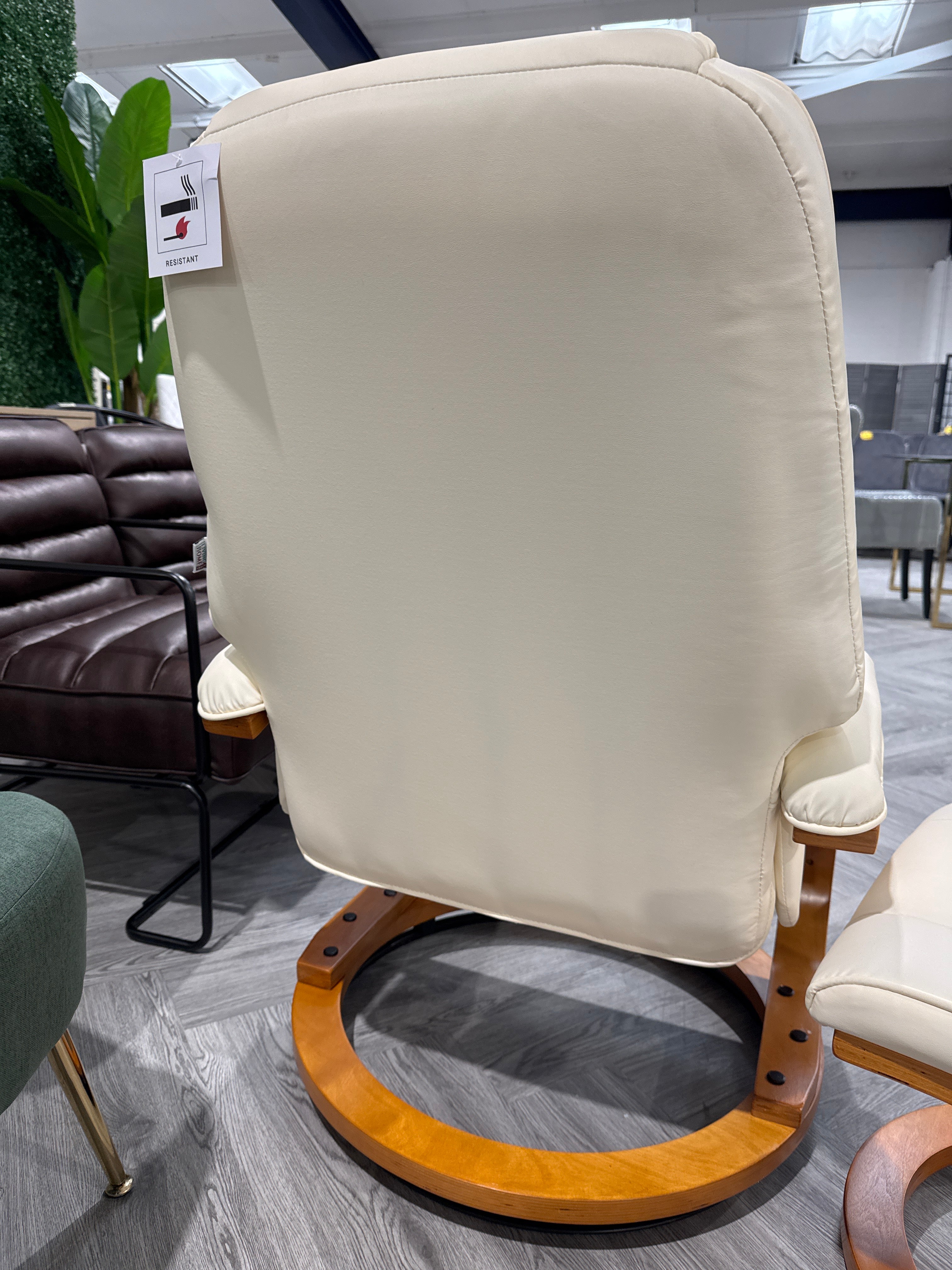 Beige Executive Office PU Leather Reclining Chair with Footstool