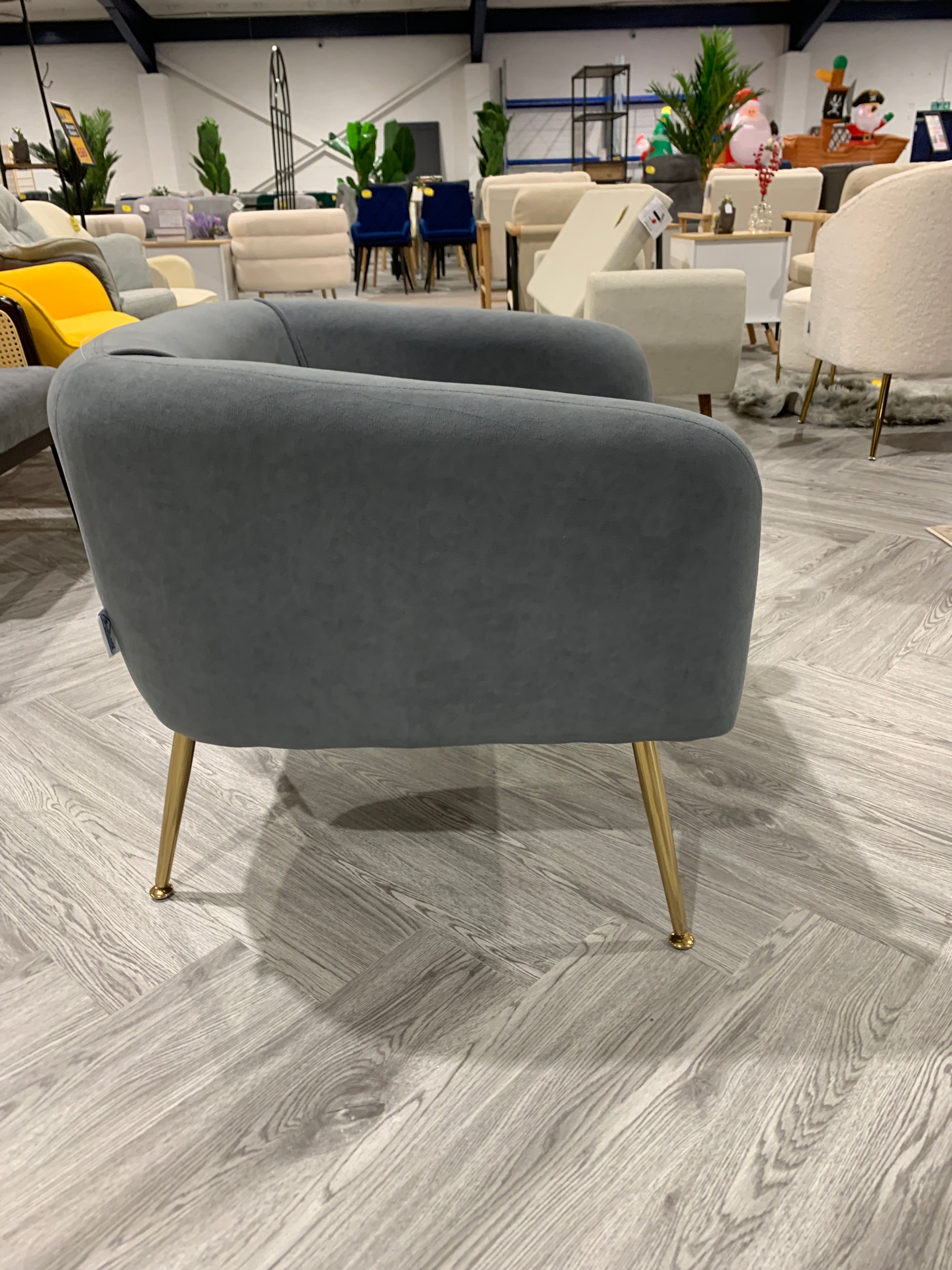 Grey Velvet Low Back Accent Chair with Metallic Legs