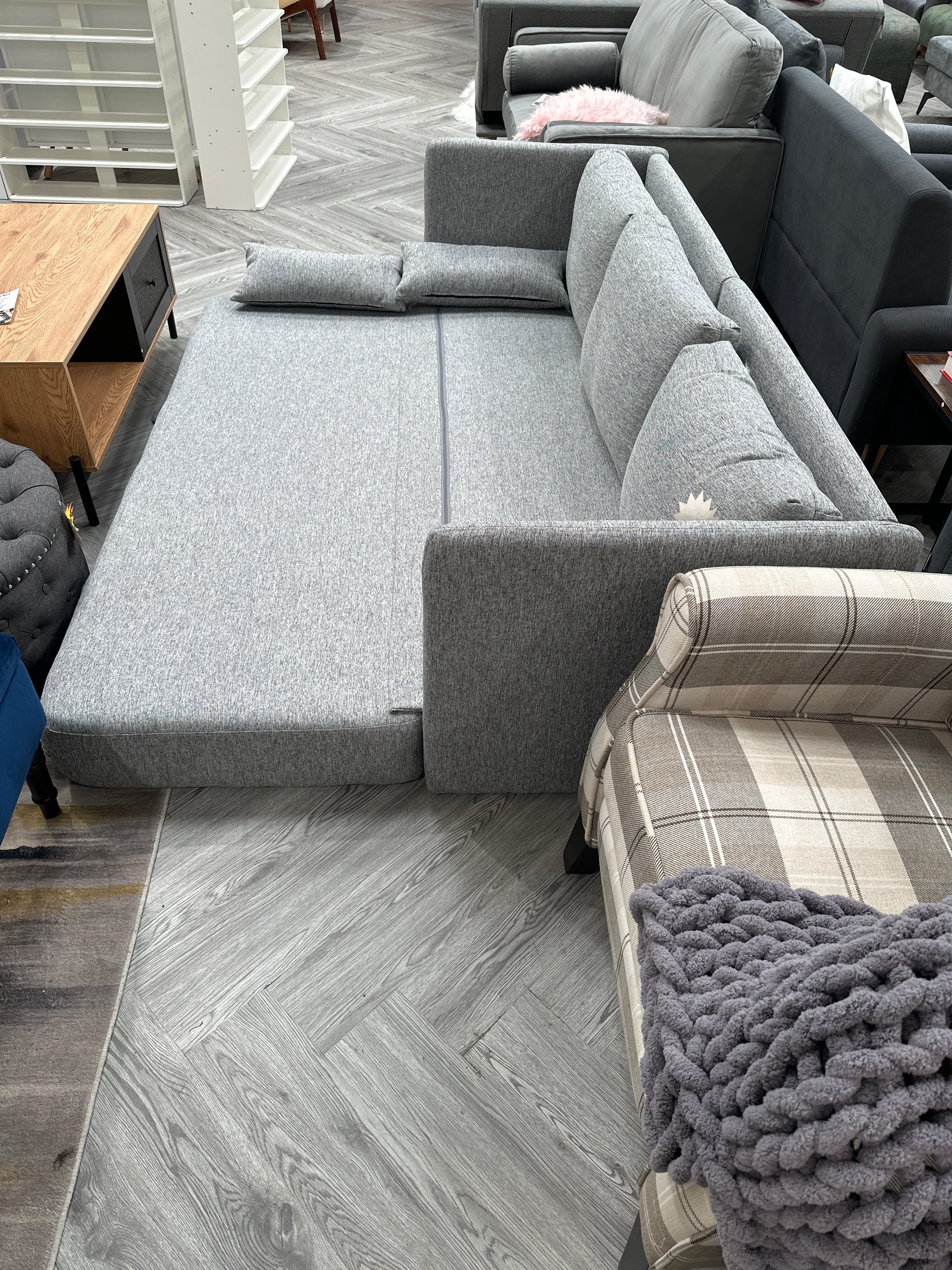 3 Seater Folding Sofa Bed with 2 Pillows Grey