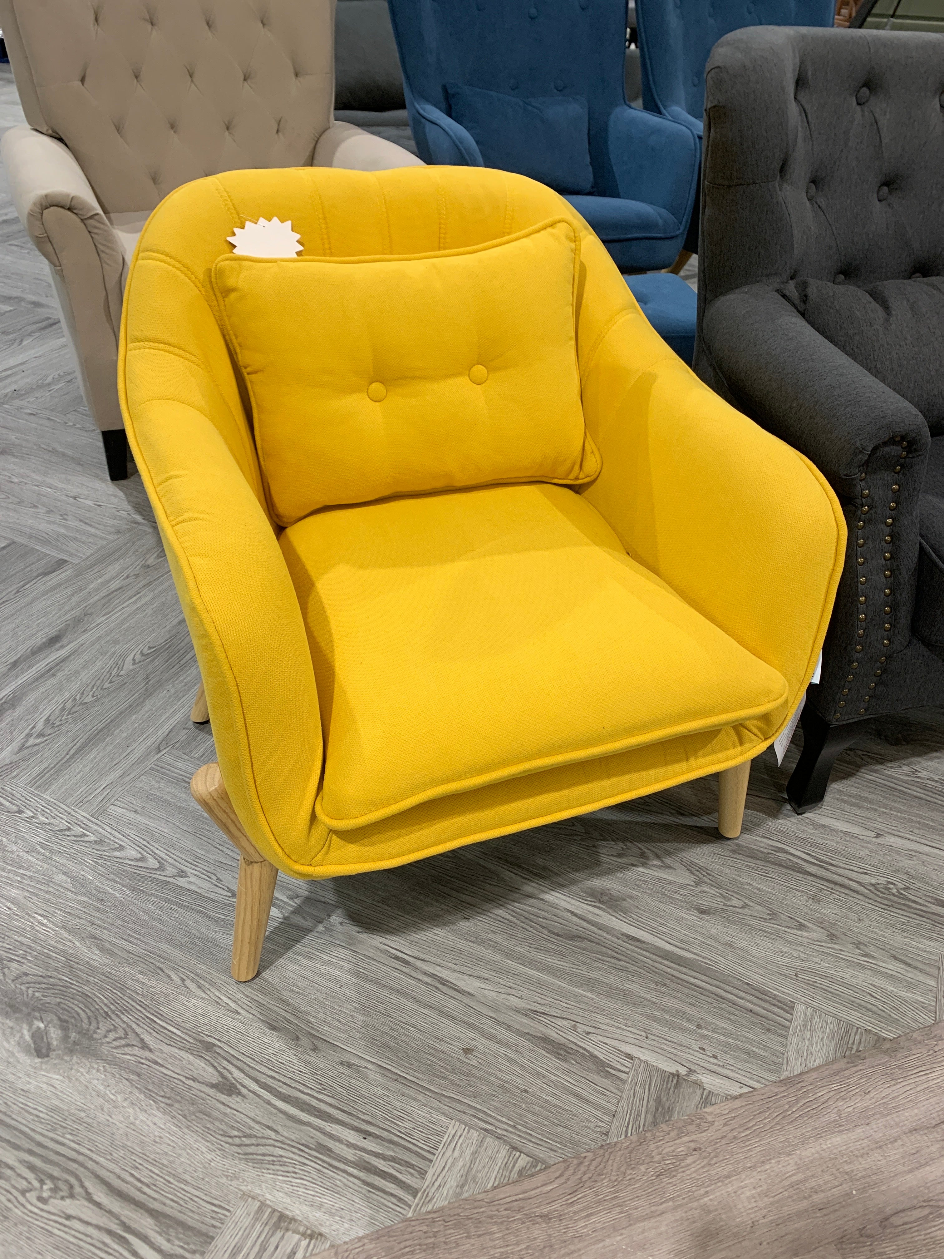 Yellow Modern Faux Wool Single Sofa Chair with Wooden Legs and a Cushion