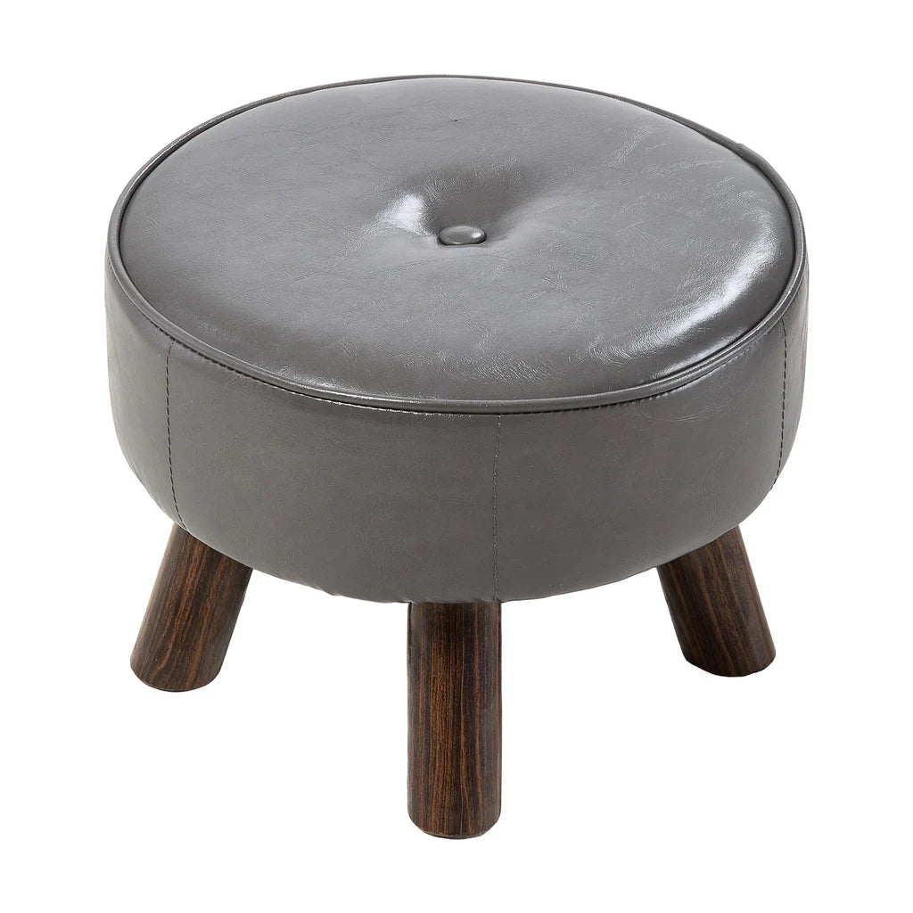 New PU Leather Upholstered Footstool with Wooden Legs Grey