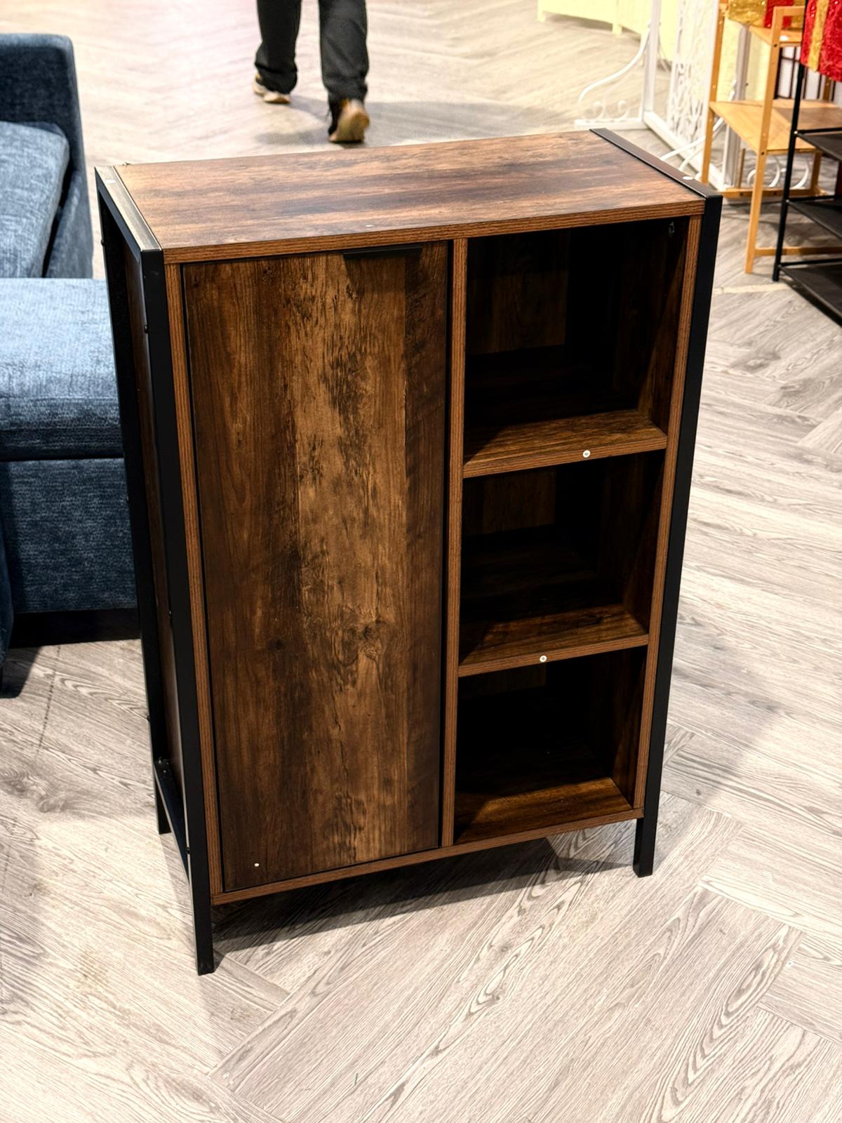 Single door Storage Cabinet with Metal Frame Oak