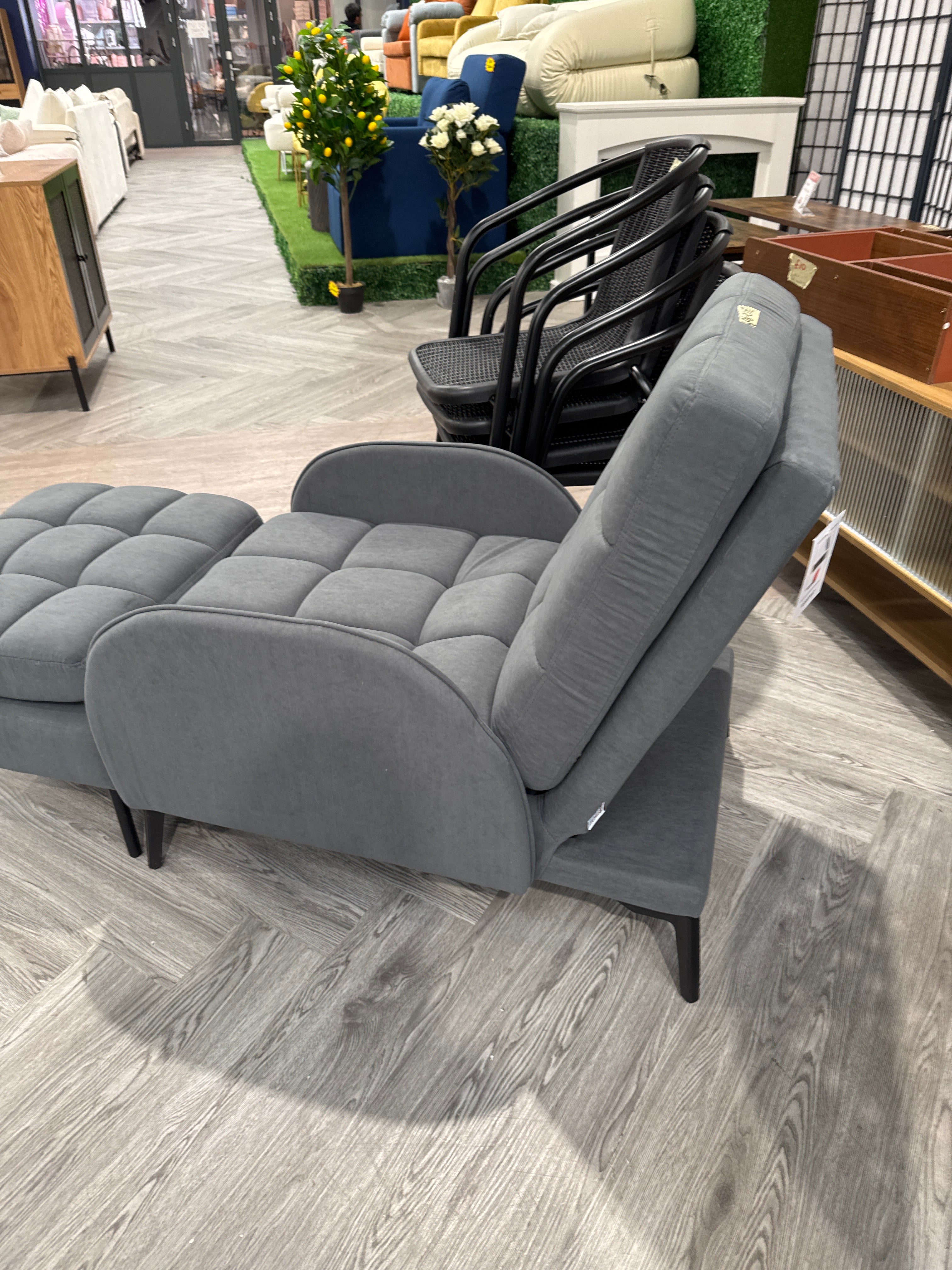 Grey Velevet Leisure Recliner and Footstool Set with Metal Legs