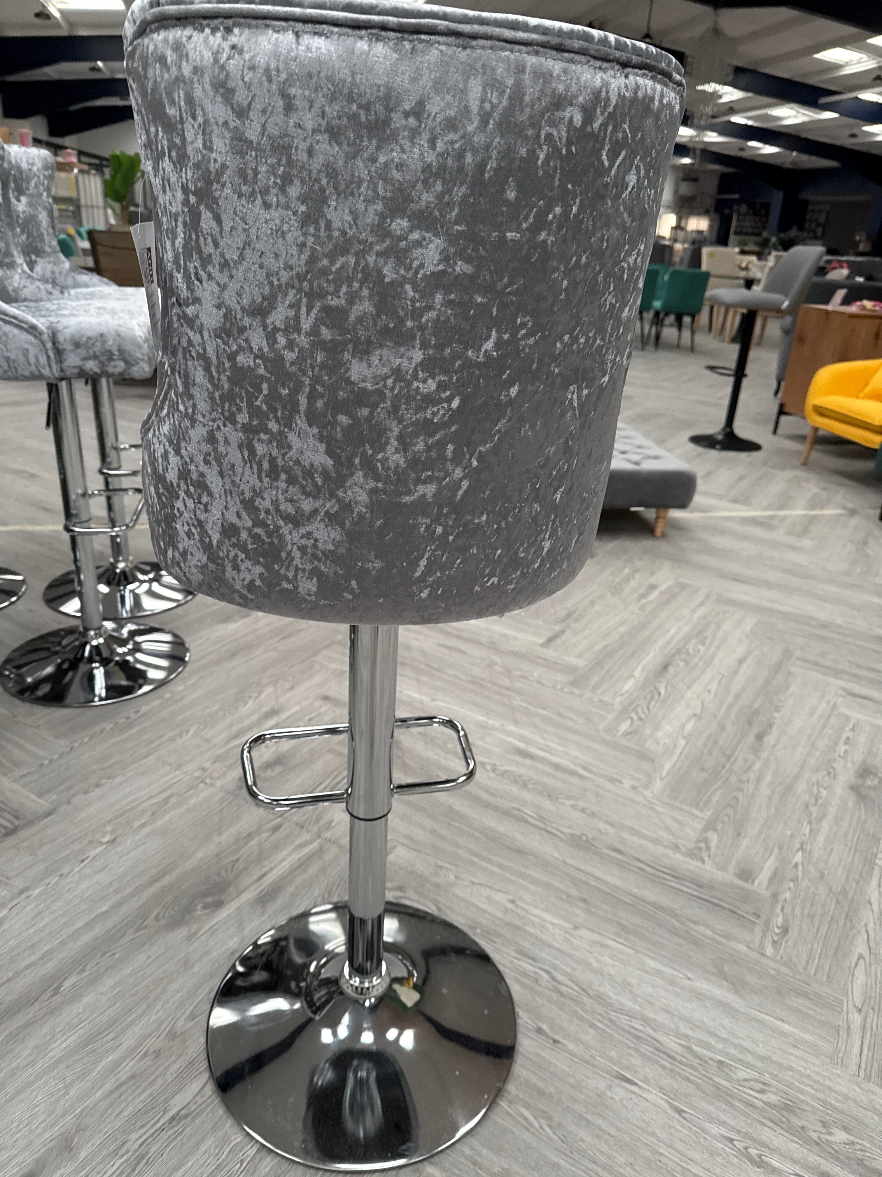 Silver Grey Velvet Upholstered Adjustable Bar Stool with Button Seat Back 1pc