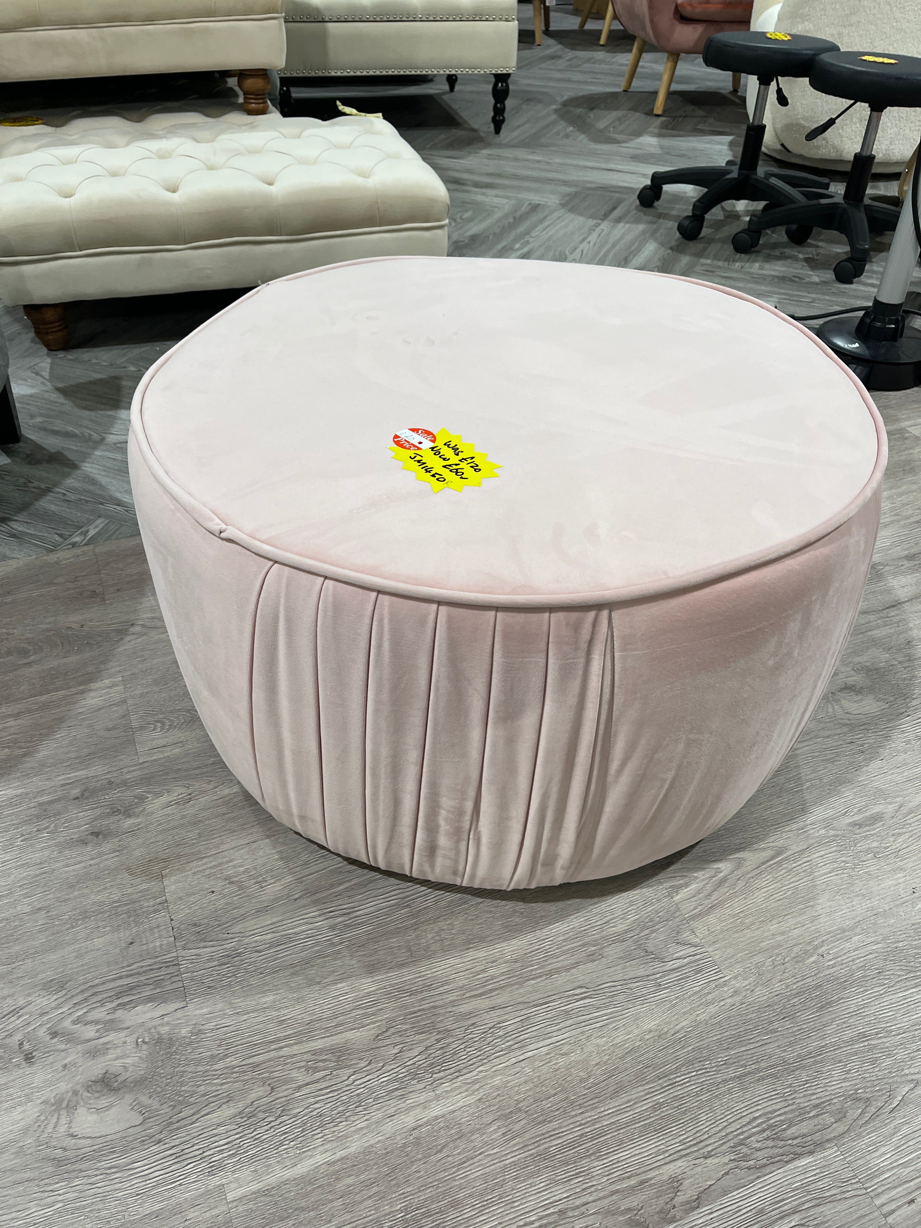 Baby Pink Dia 70cm Round Ottoman Pouffe