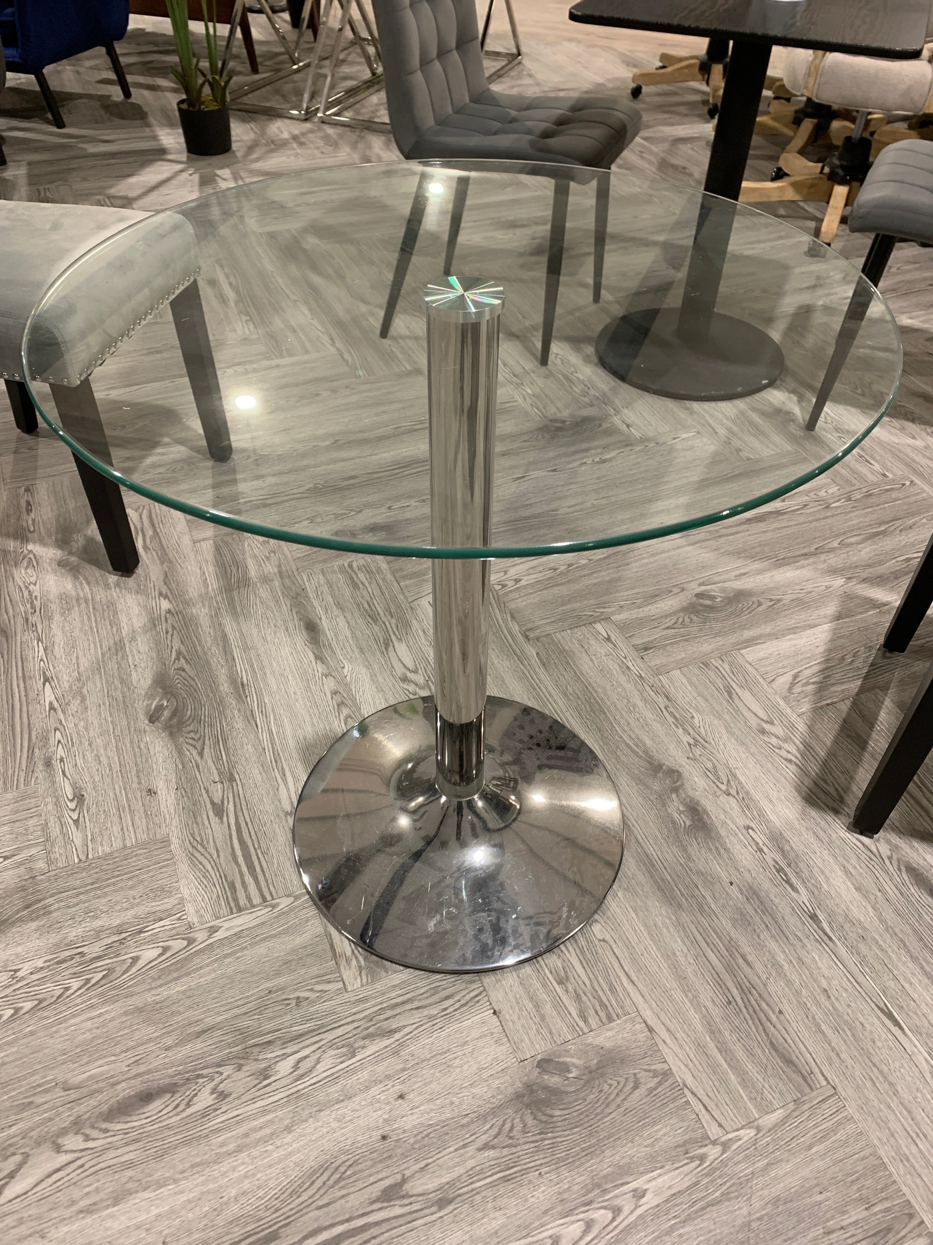 Small Round Clear Glass Top Dining Table with Pedestal Base