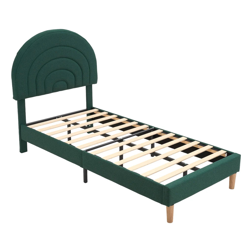 New Single Bed Frame with Adjustable Headboard Green