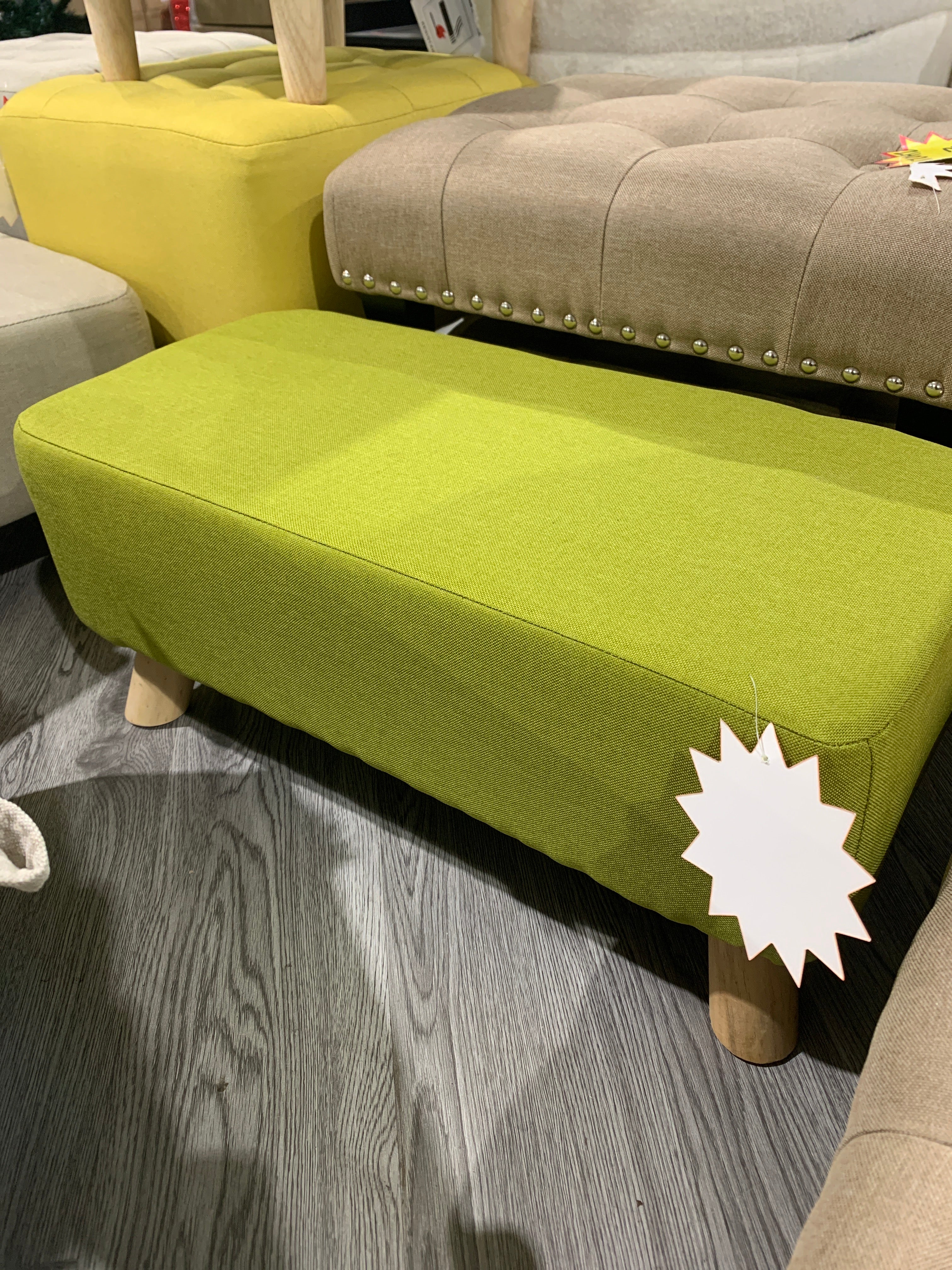 Rectangular Tofu-shaped Footrest with Solid Wooden Legs Grass Green
