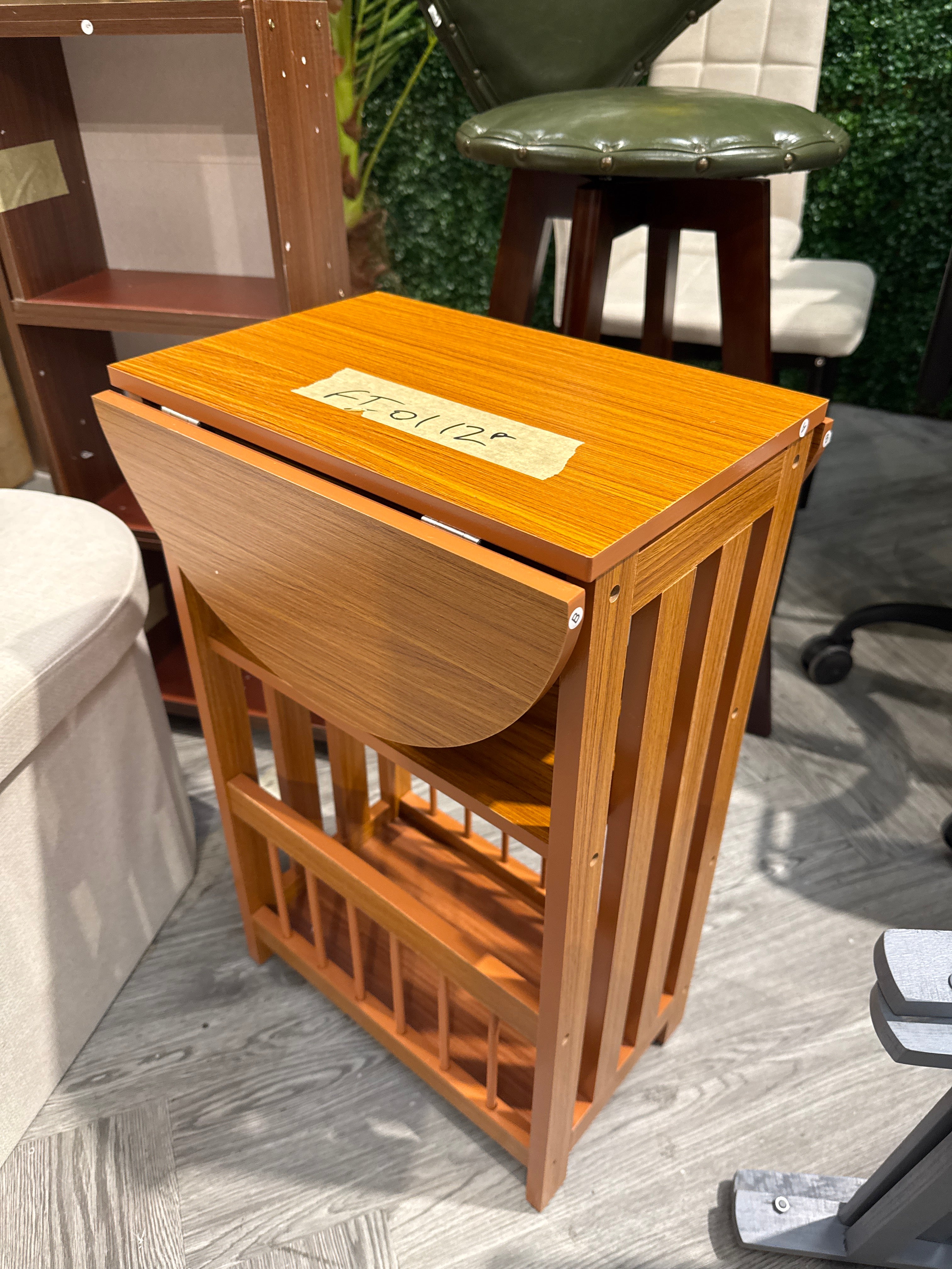 Foldable Side Table with 2 Tier Shelves Magazine Storage