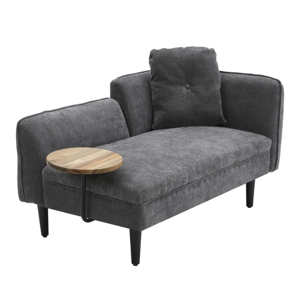 New Modern Chaise Lounge with Tray Table & Back Cushion Grey