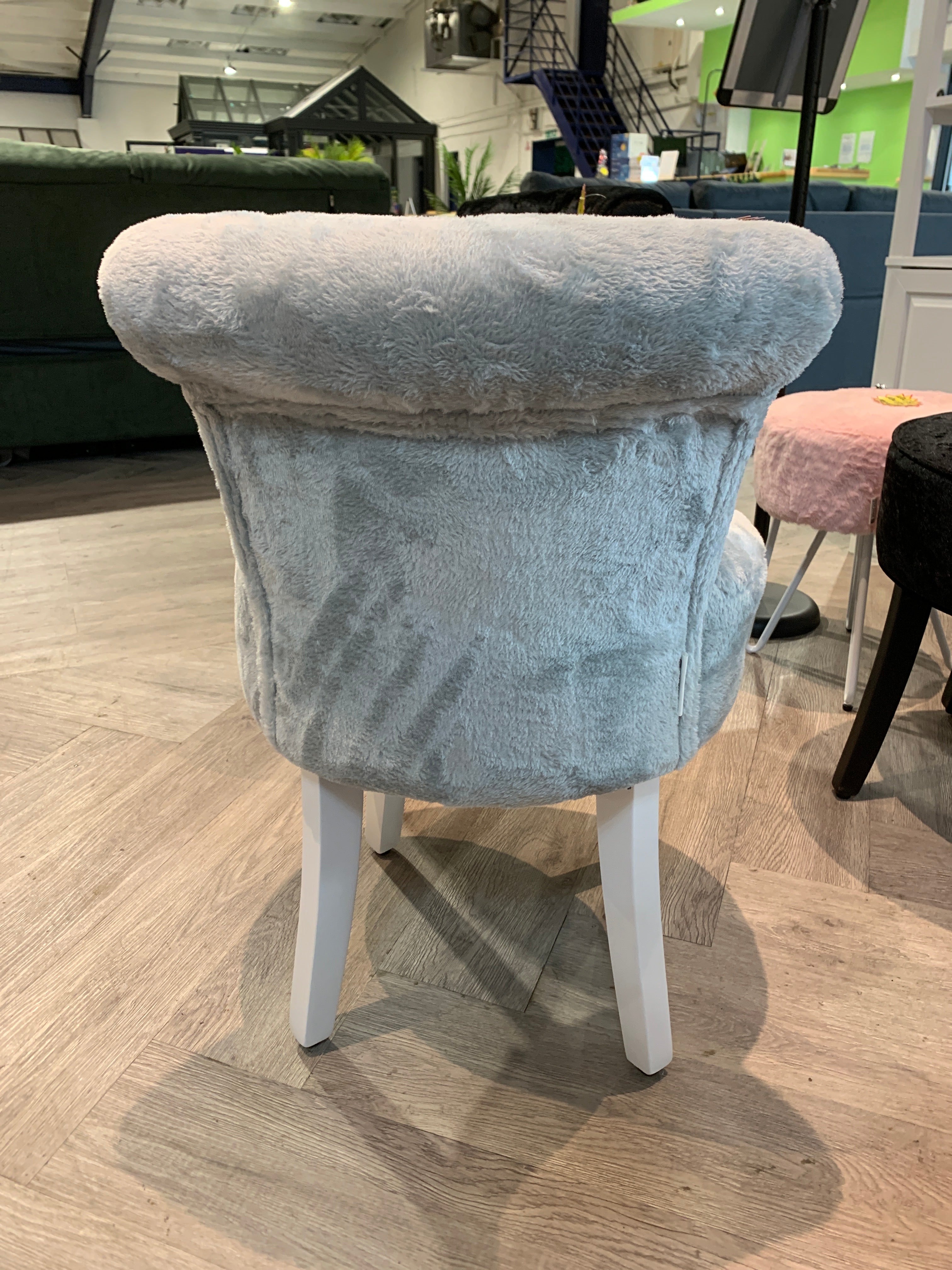 Modern Grey Plush Upholstered Dressing Table Chair with White Legs