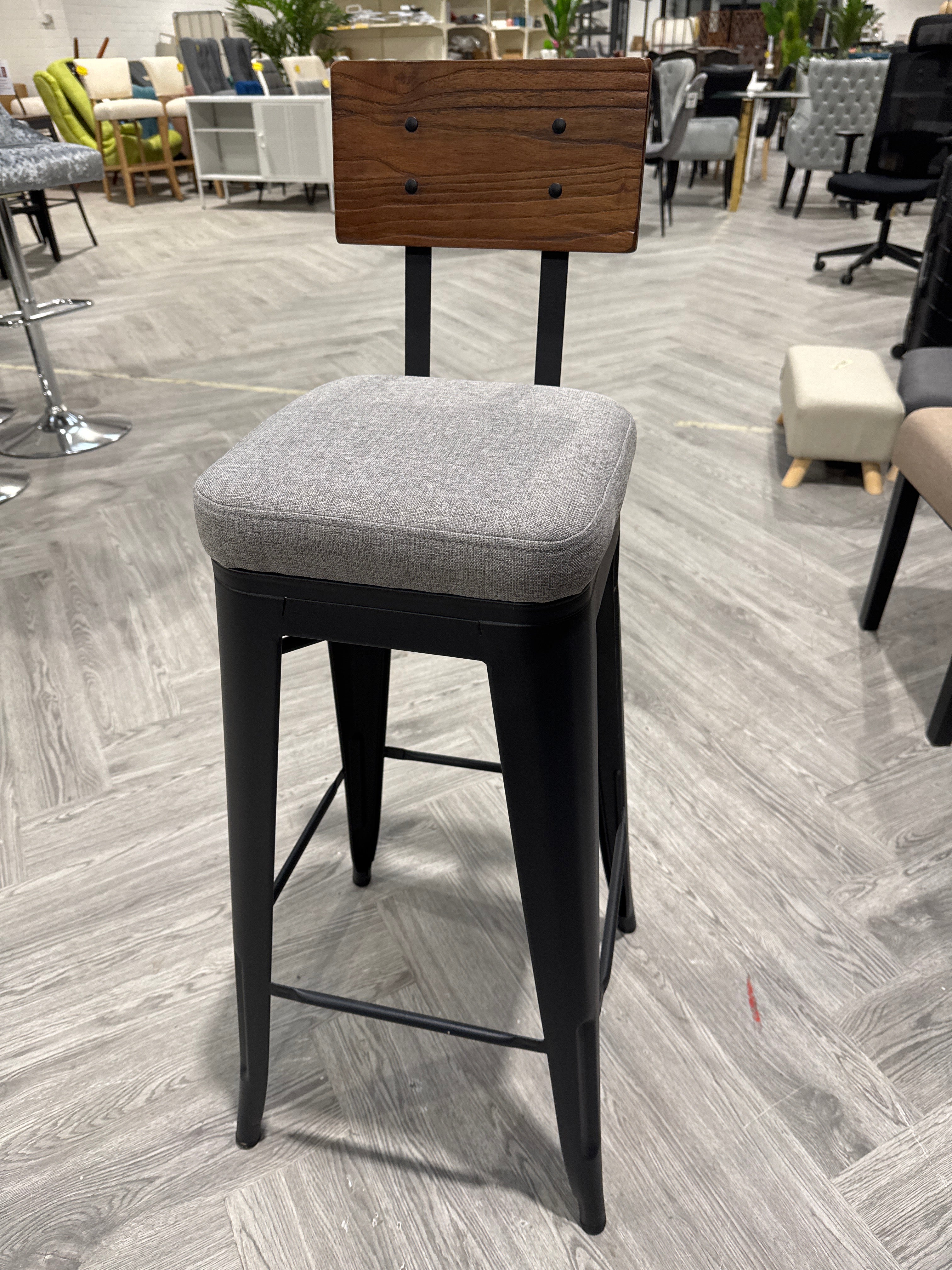 Metal Breakfast Bar Stool with Backrest 1PC Grey