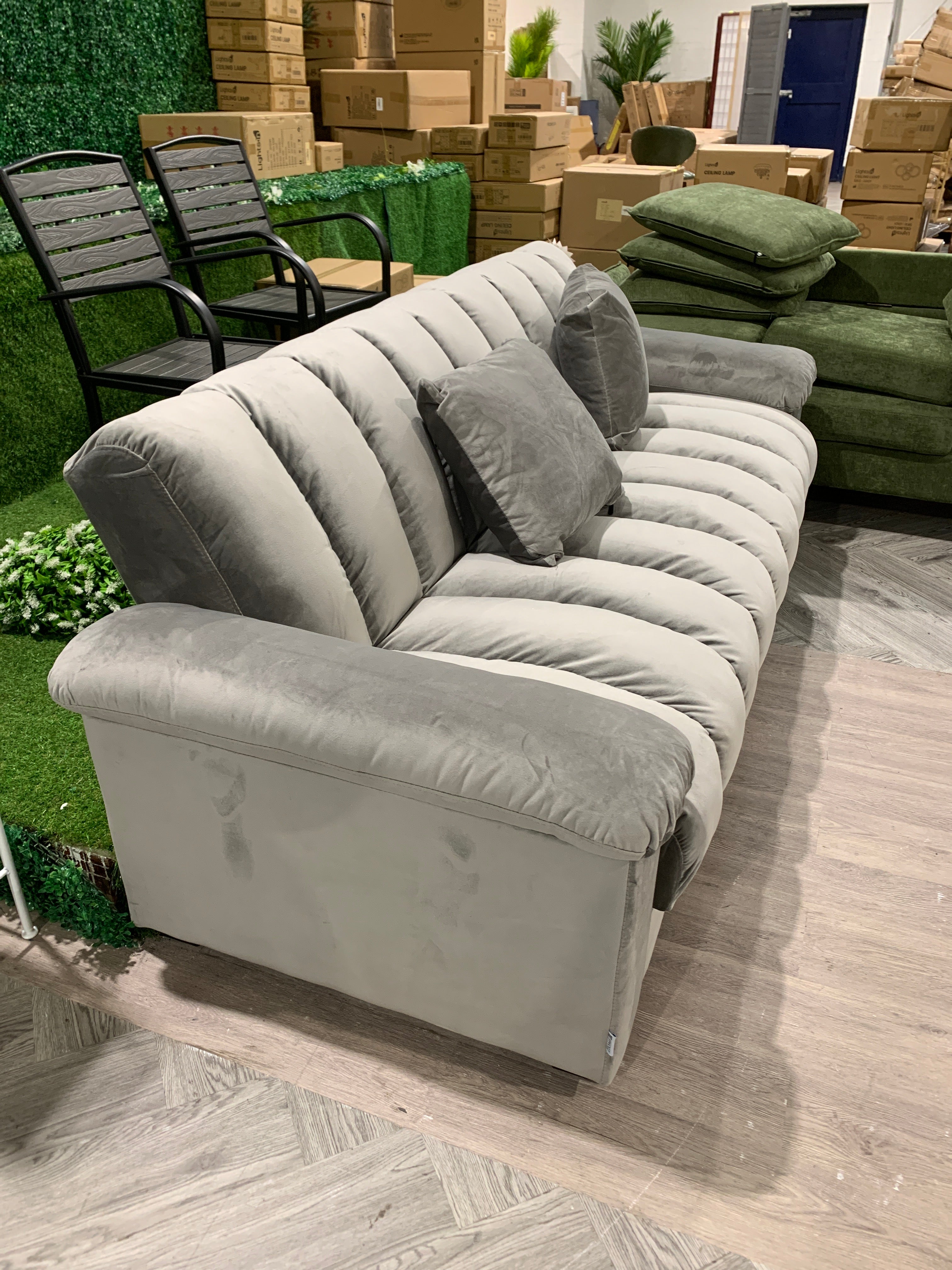 Velvet Upholstered Channel Sleeper Sofa Bed Grey