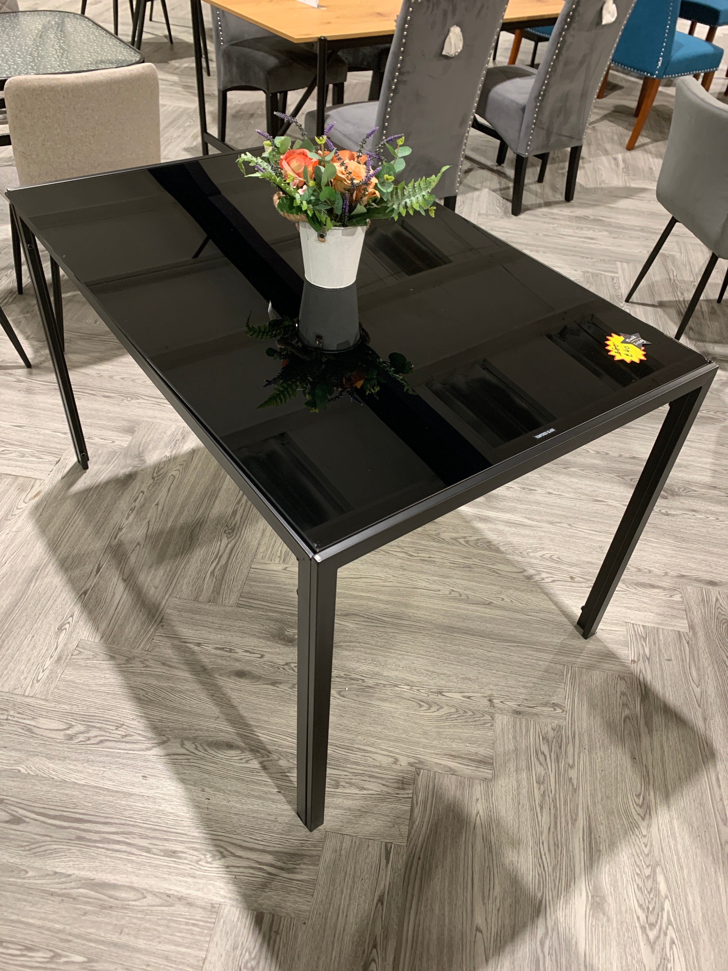 Black Rectangular Tempered Glass Dining Table 120cm W