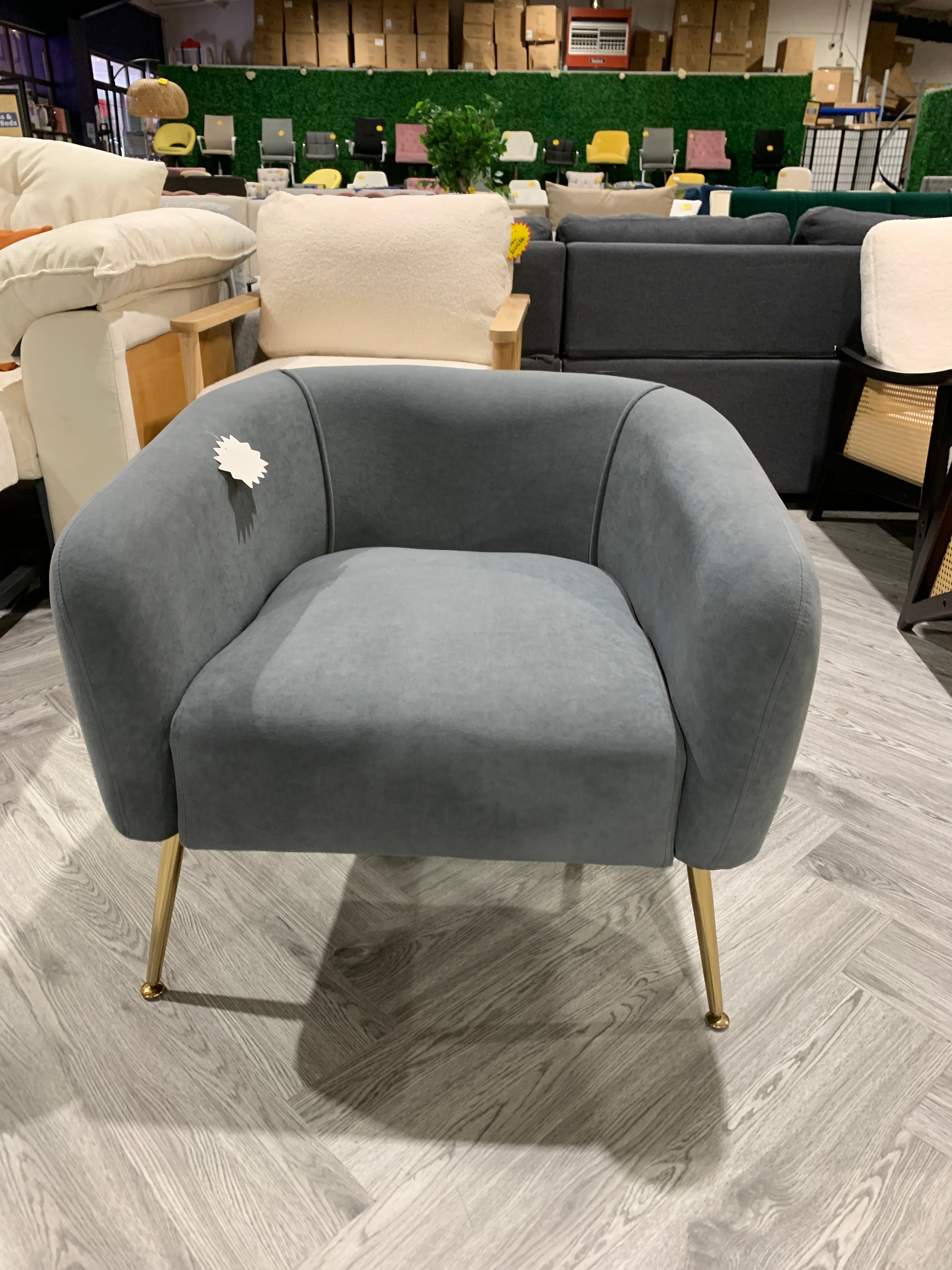 Grey Velvet Low Back Accent Chair with Metallic Legs